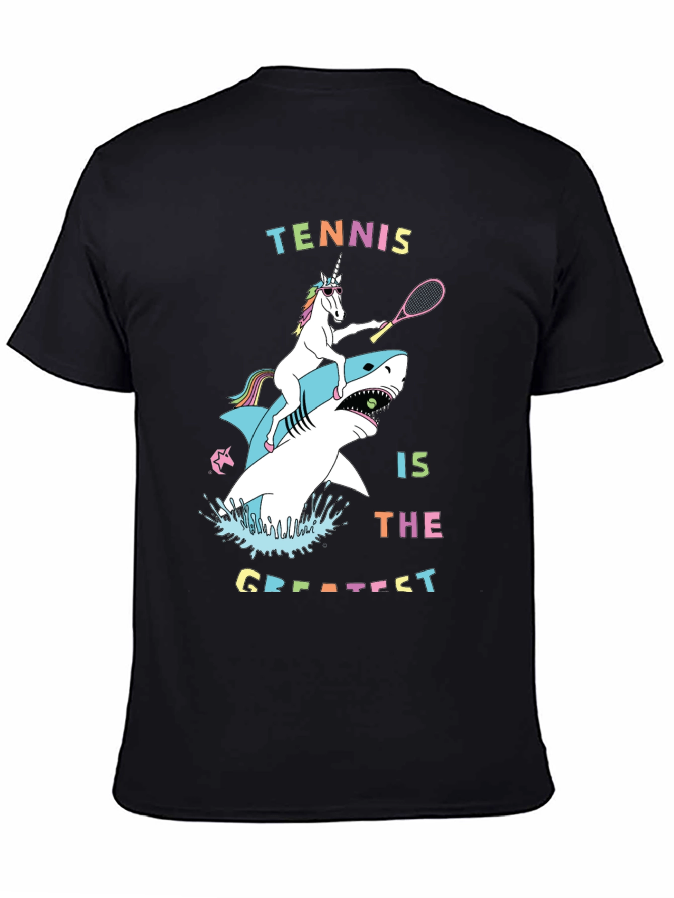 Black Tennis Unicorn Shark T-Shirt - The Greatest Tee! view 4