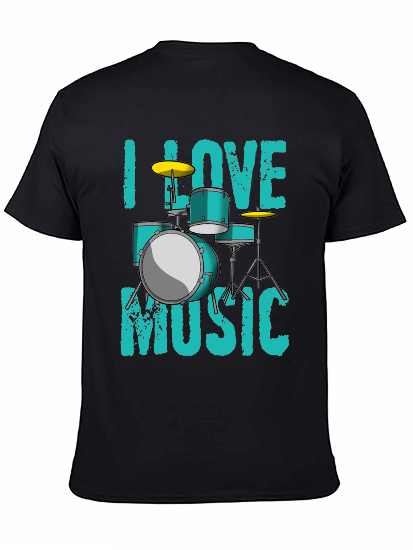 Black I Love Music Drum Set Graphic T-Shirt view 4