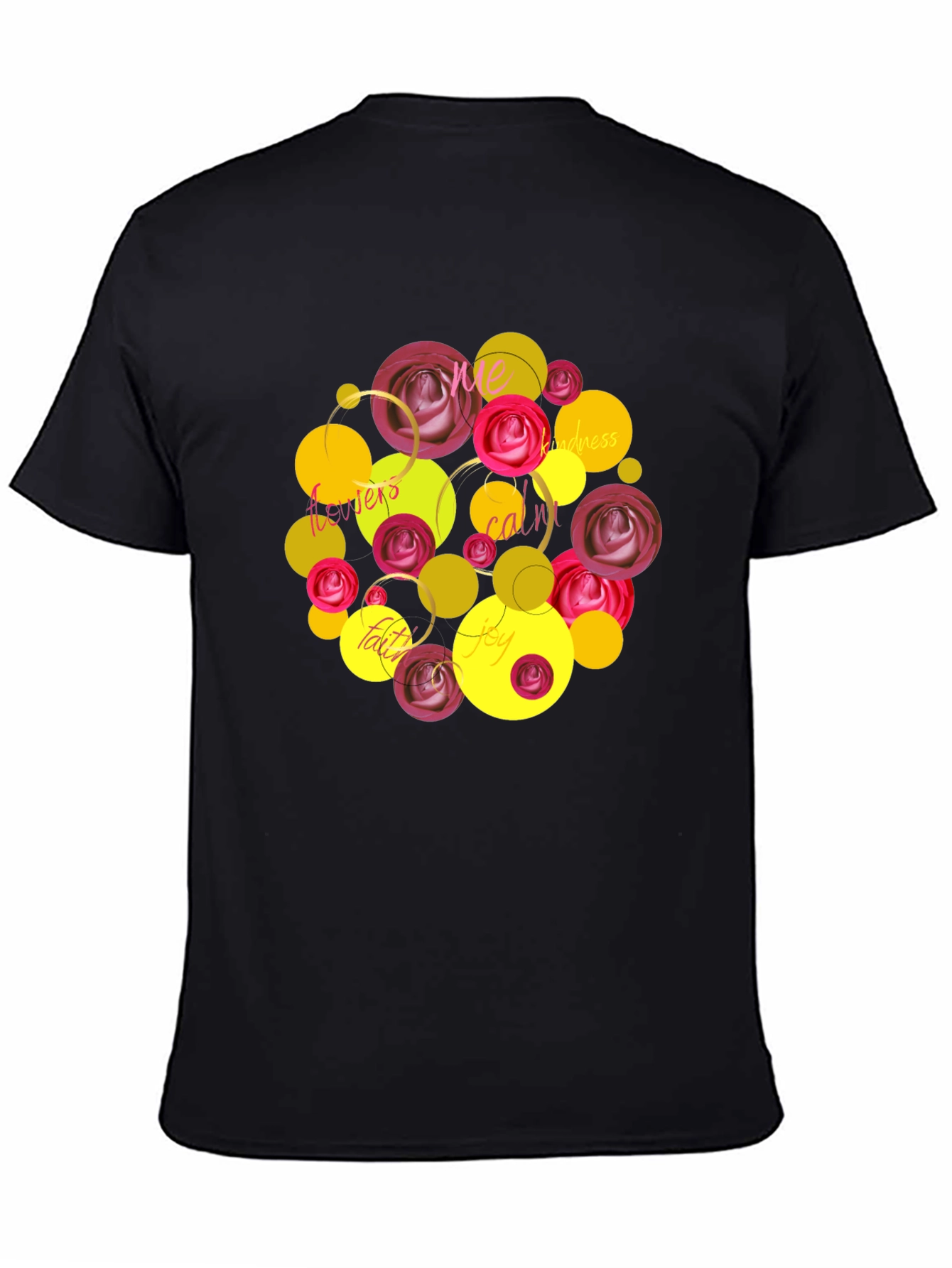 Black Floral Word Art T-Shirt - Positive Vibes view 4
