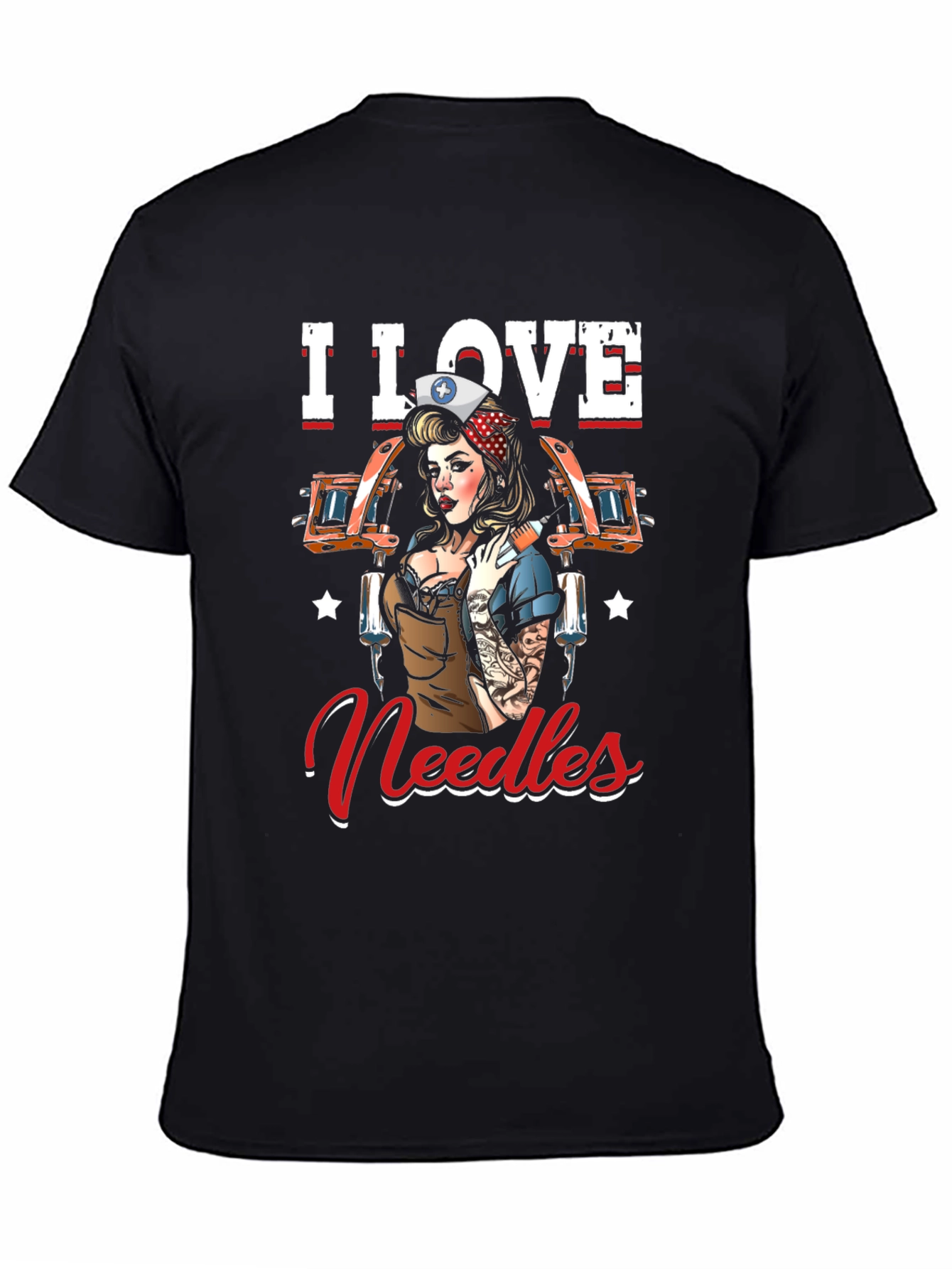 Black I Love Needles Black T-Shirt Tattoo Artist Nurse view 4