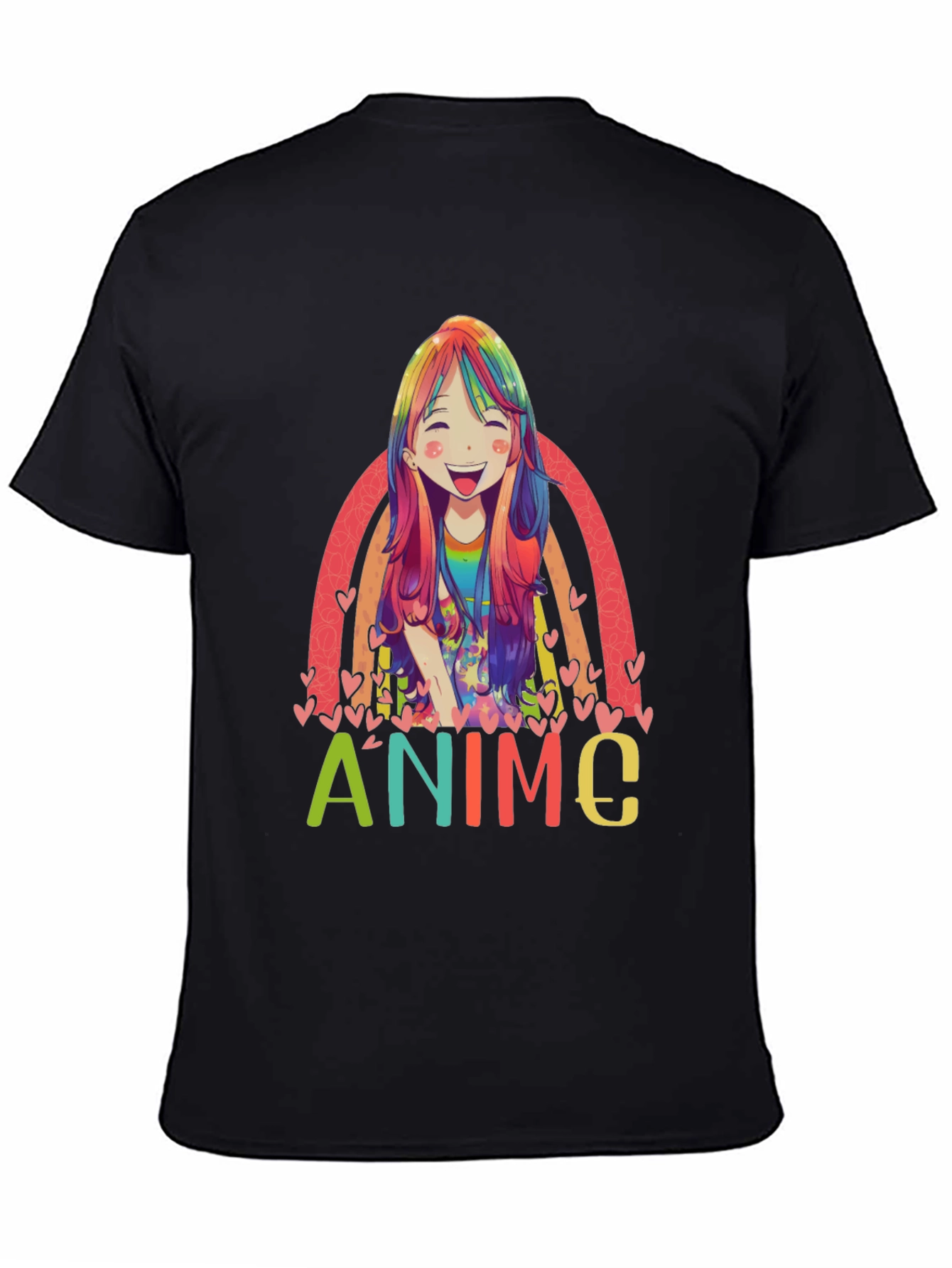 Black Anime Rainbow Graphic Tee - Colorful Manga Style view 4
