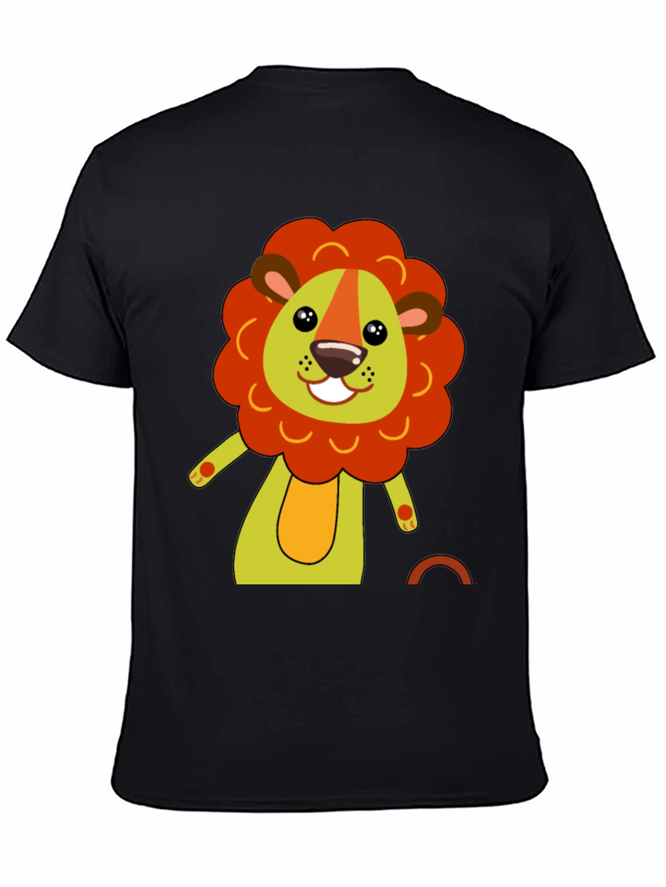 Black Cute Cartoon Lion Black T-Shirt view 4