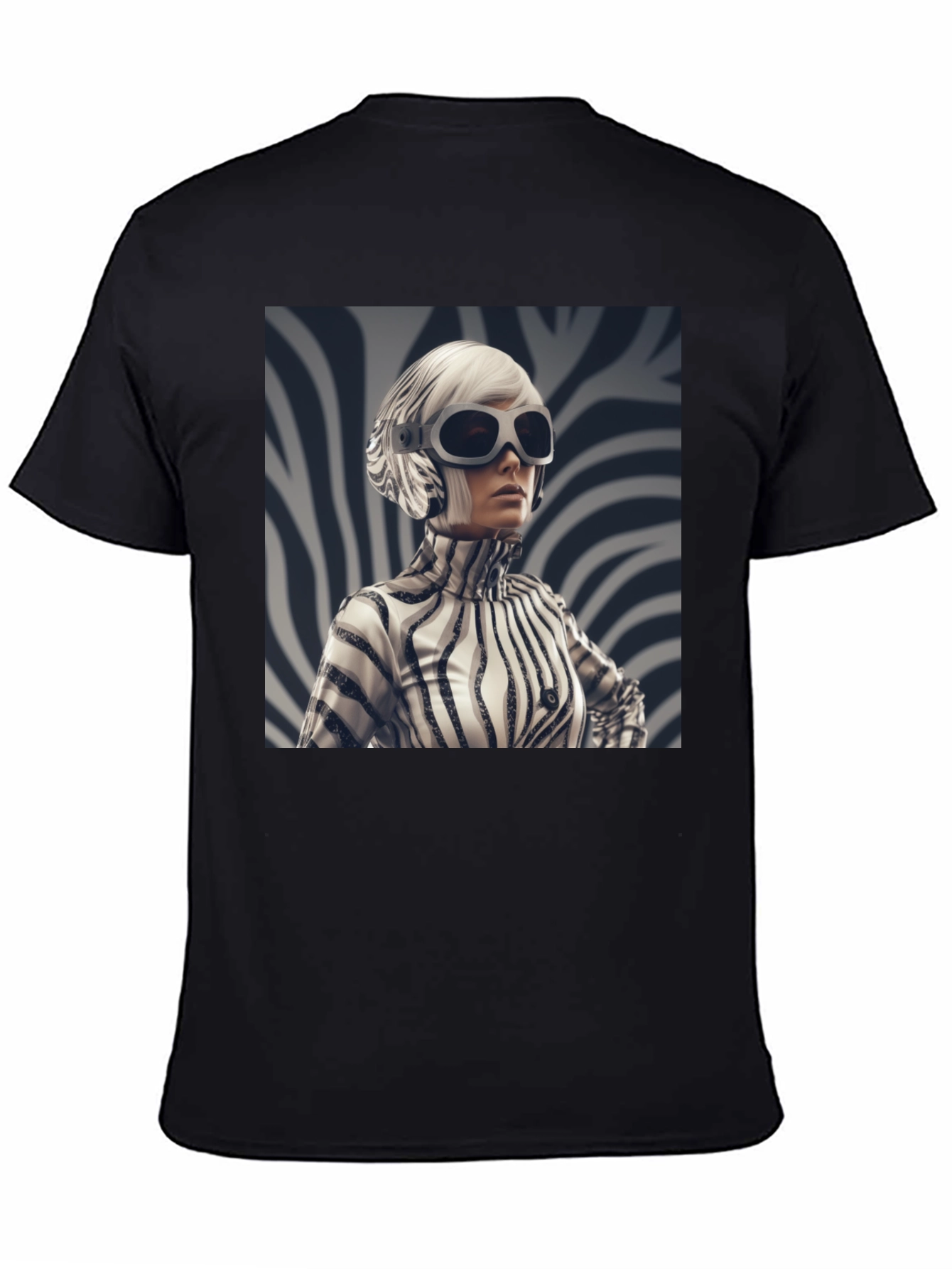 Black Stylish Black Tee with Zebra Print Design view 4