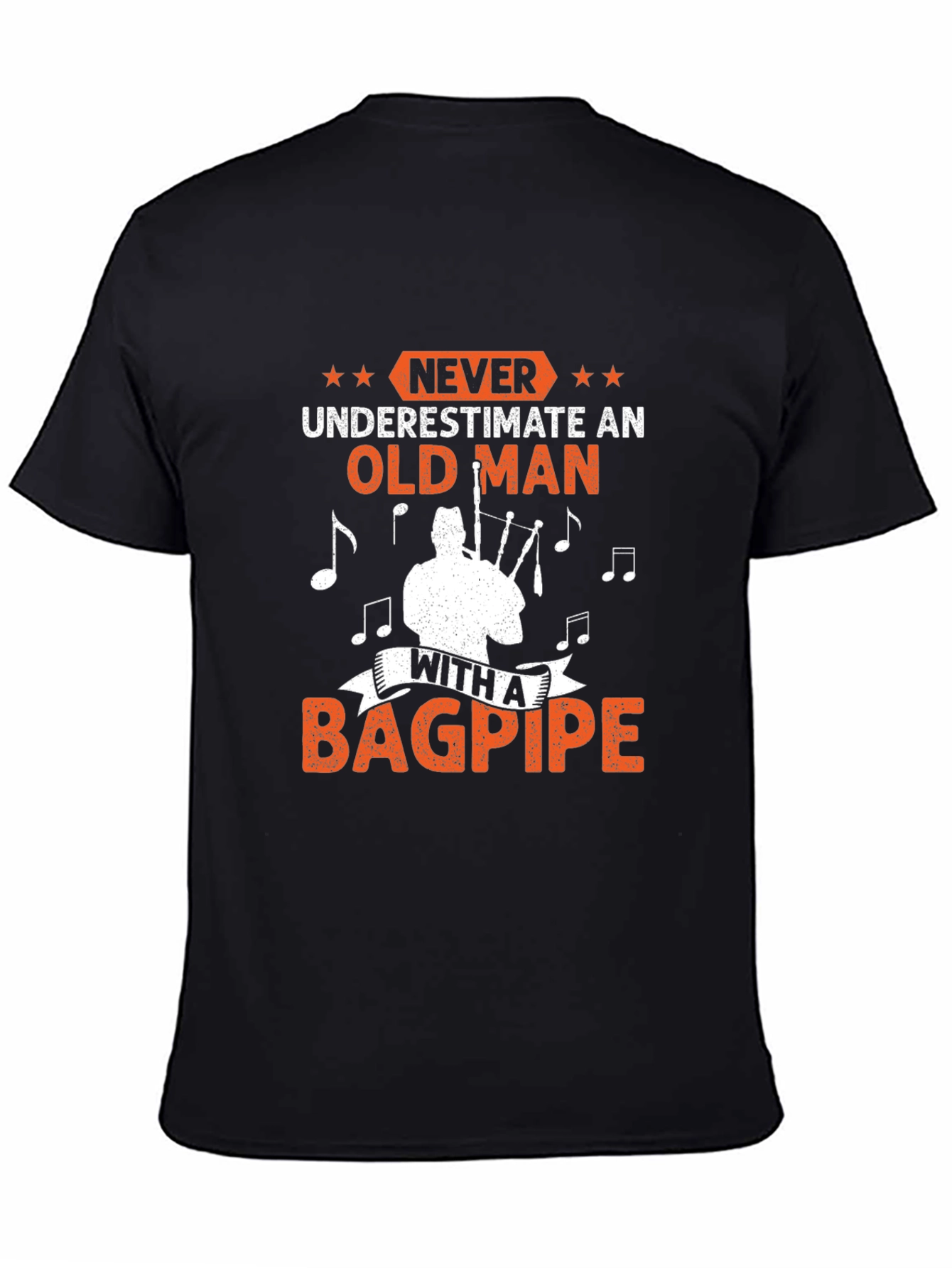 Black Never Underestimate Old Man Bagpipe T-Shirt view 4