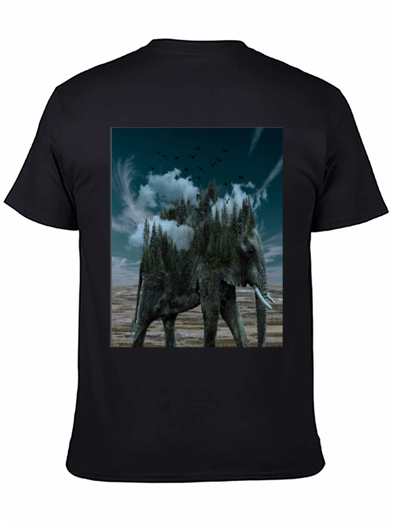 Black Surreal Elephant Forest Graphic Tee - Black view 4