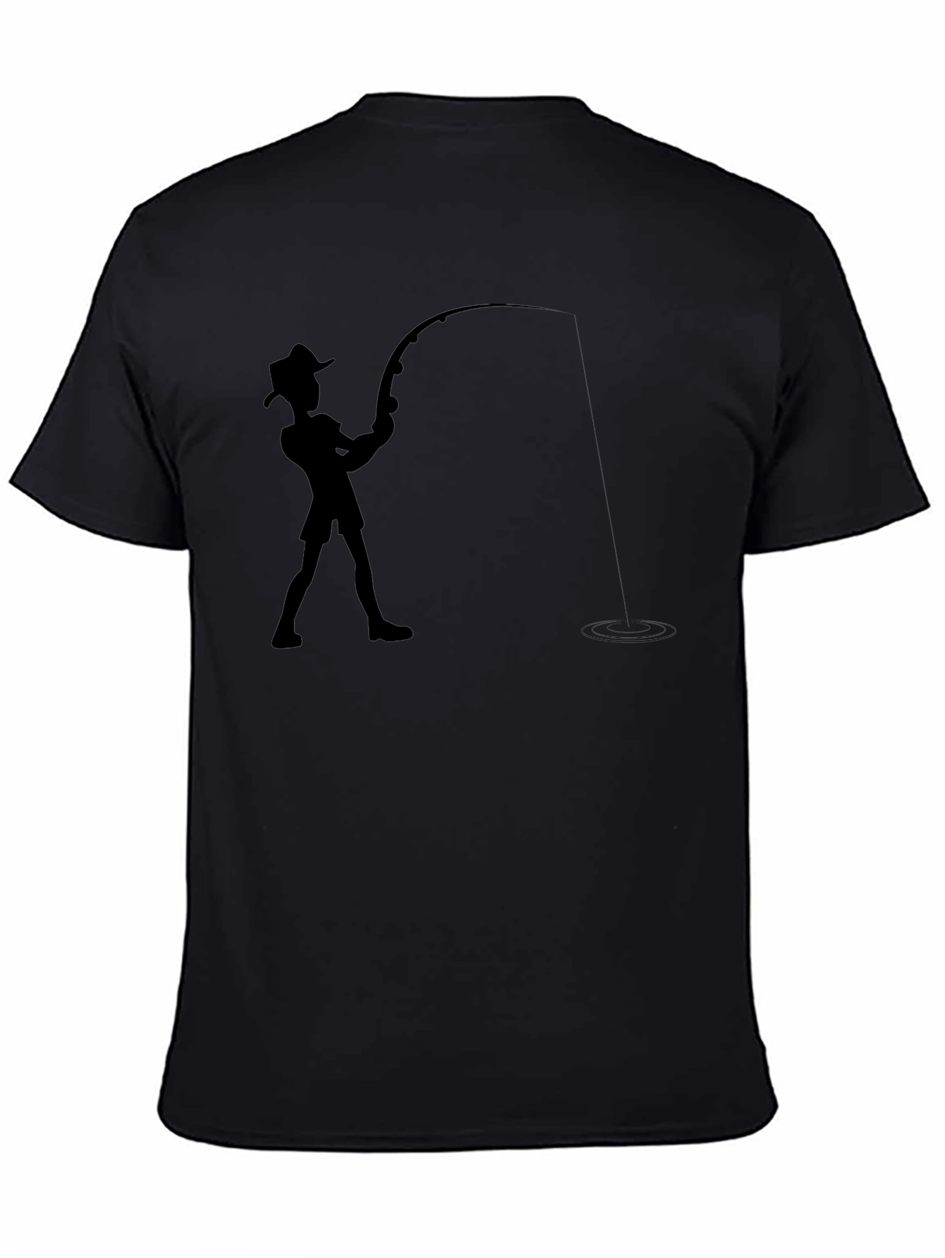 Black Fishing Silhouette Graphic Tee - Black Casual Shirt view 4