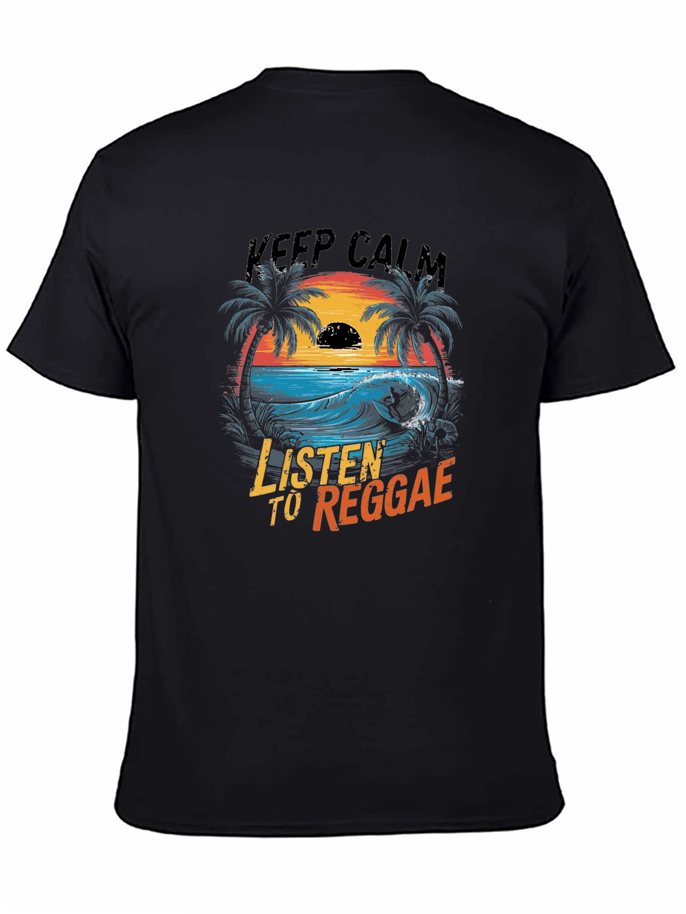 Black Keep Calm Listen to Reggae Graphic T-Shirt view 4