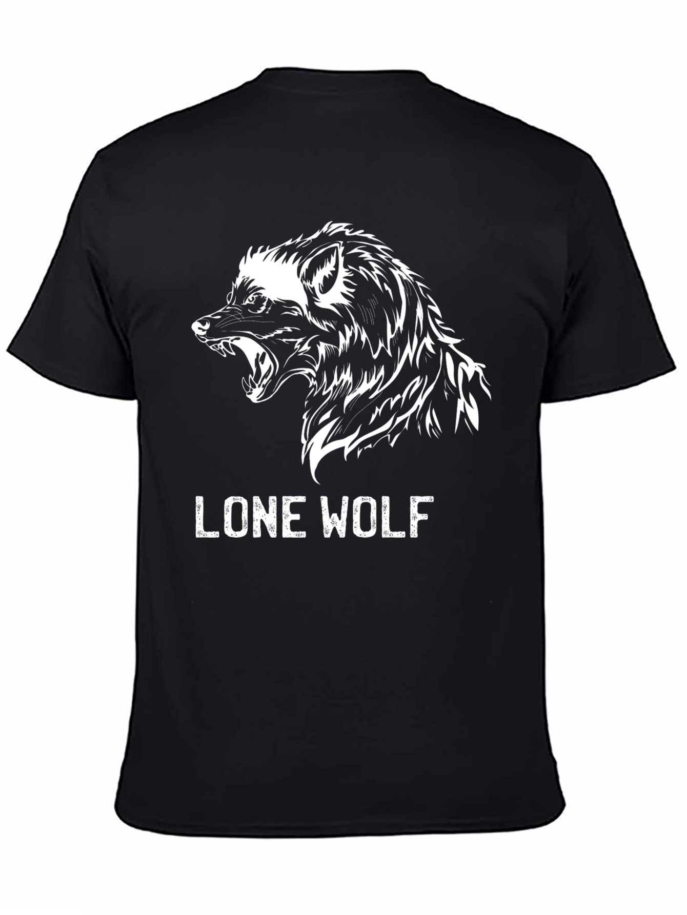 Black Lone Wolf Graphic Tee - Black Cotton T-Shirt view 4