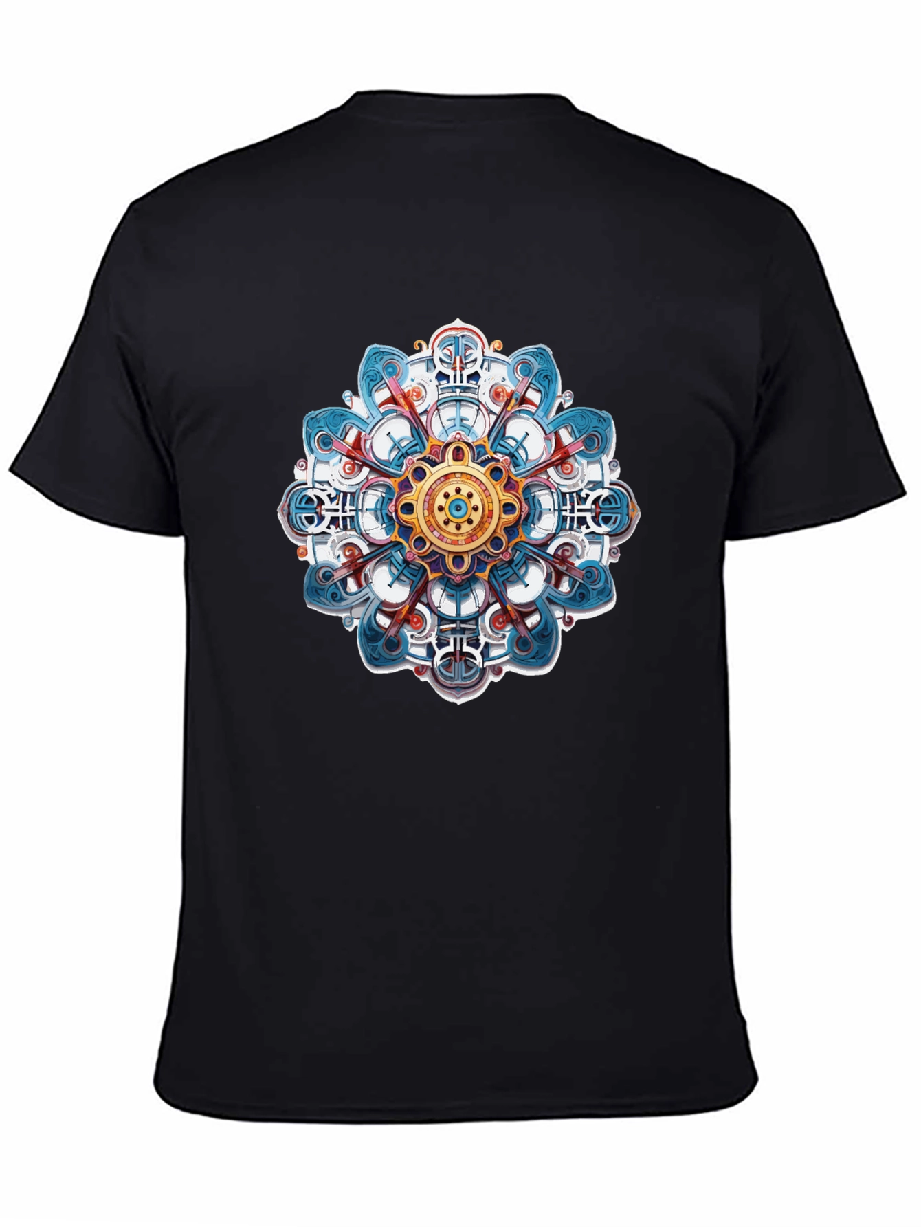 Black Mandala Design Black T-Shirt view 4