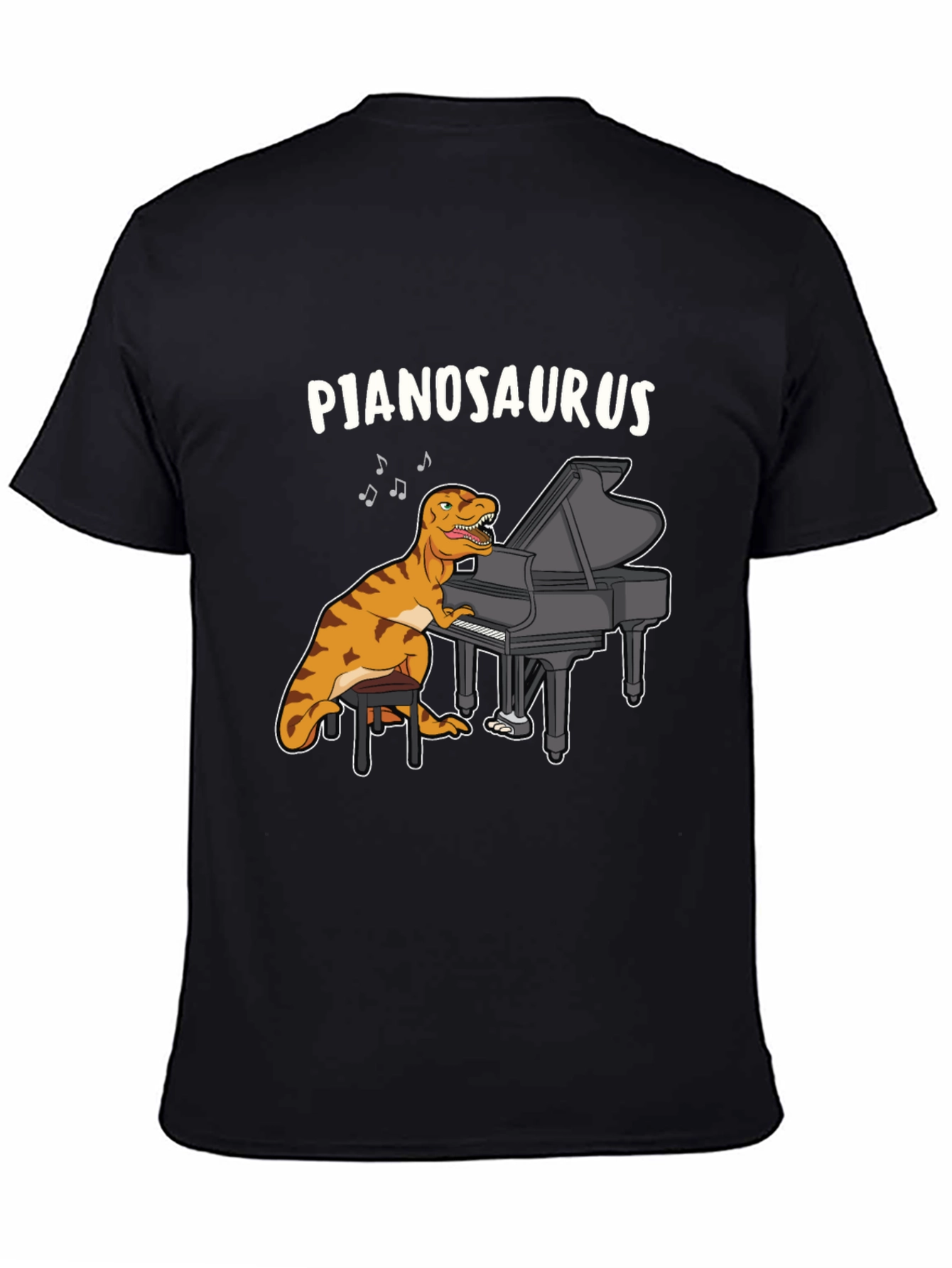 Black Pjanosaurus T-Shirt - Dinosaur Playing Piano Funny Tee view 4