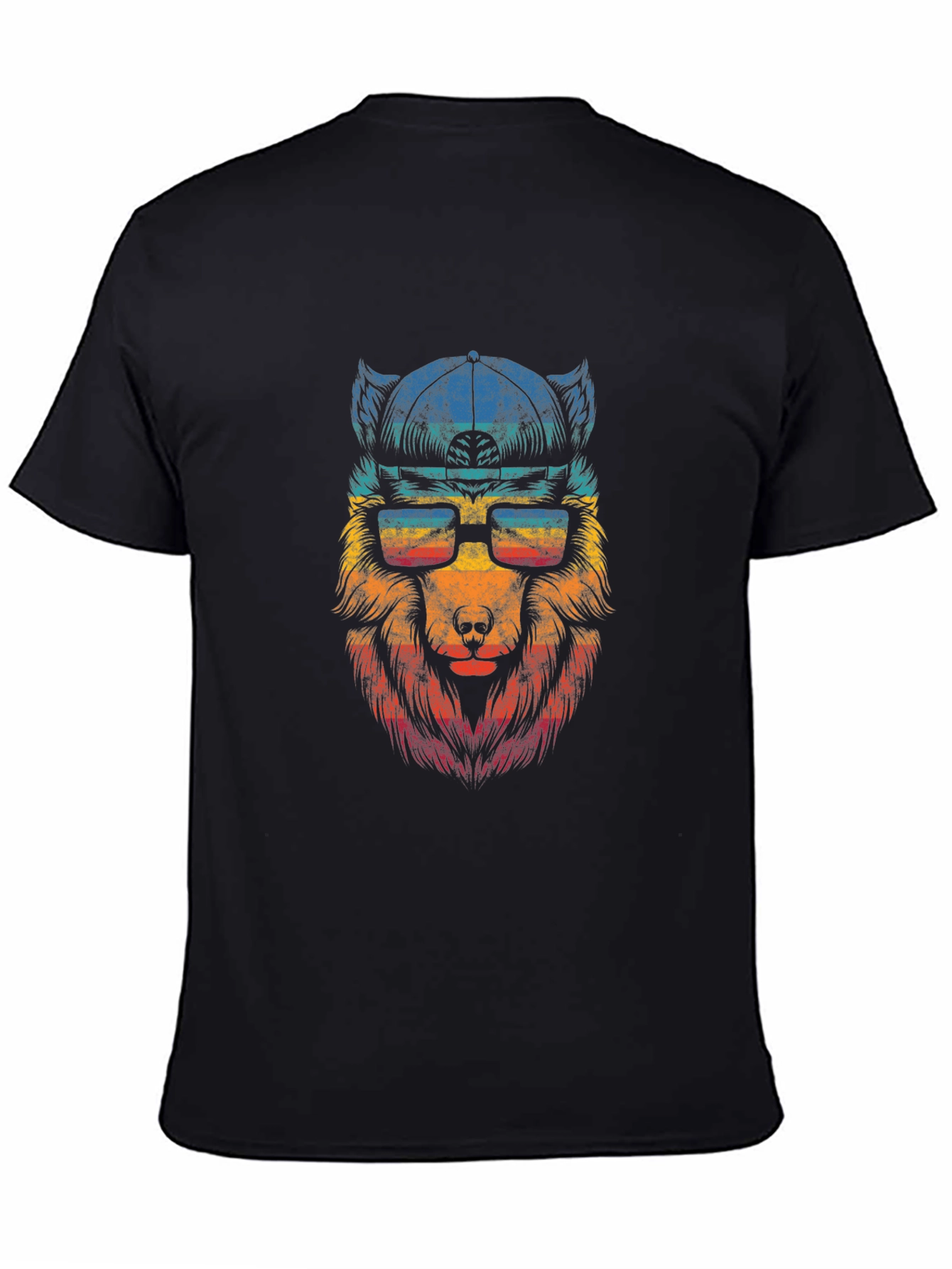 Black Retro Wolf Graphic T-Shirt - Cool Animal Design view 4