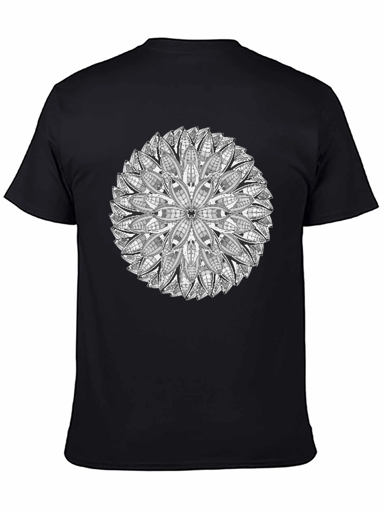 Black Geometric Mandala Print Black T-Shirt view 4