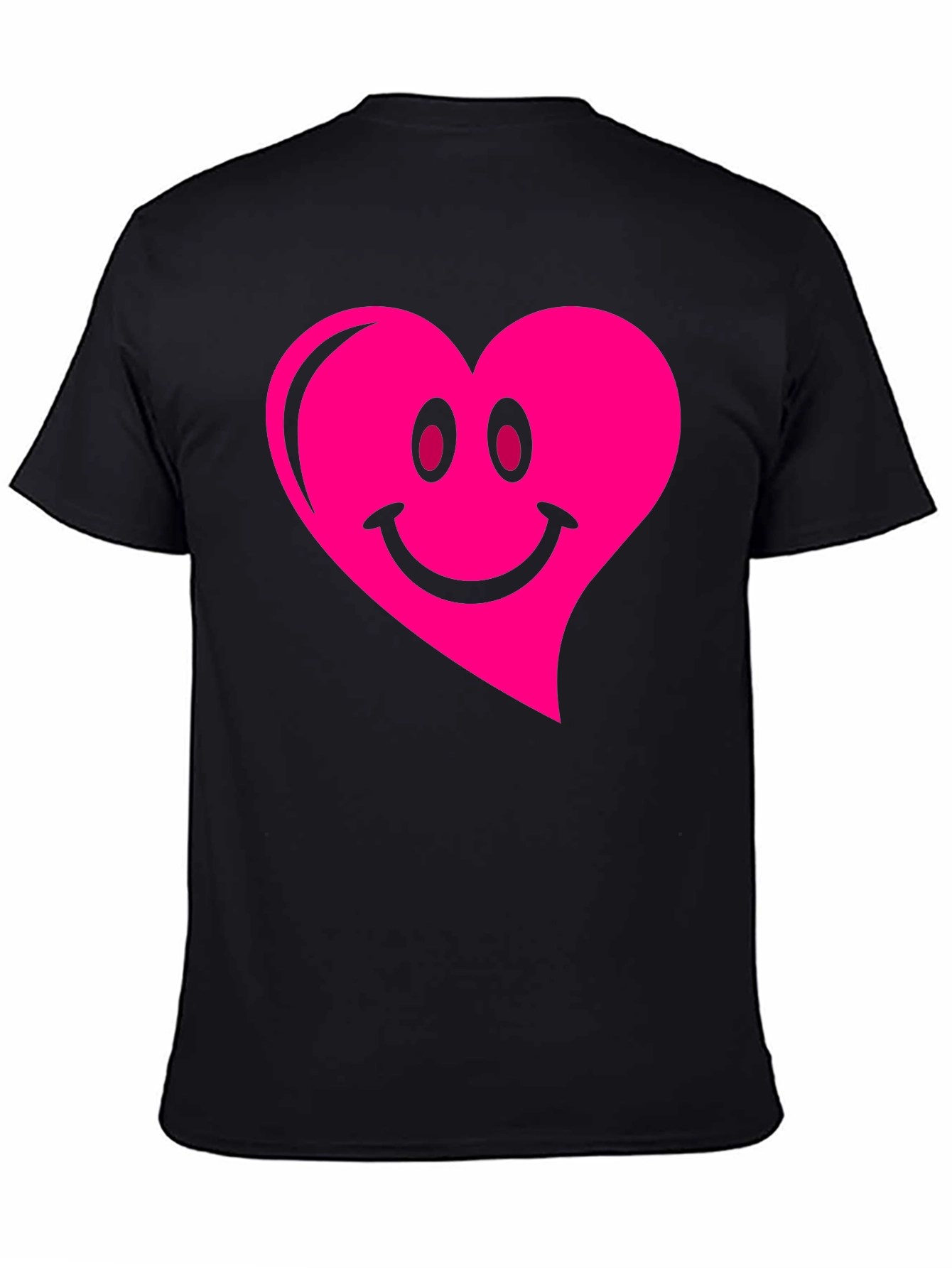 Black Heart Smiley Face Graphic Black T-Shirt view 4