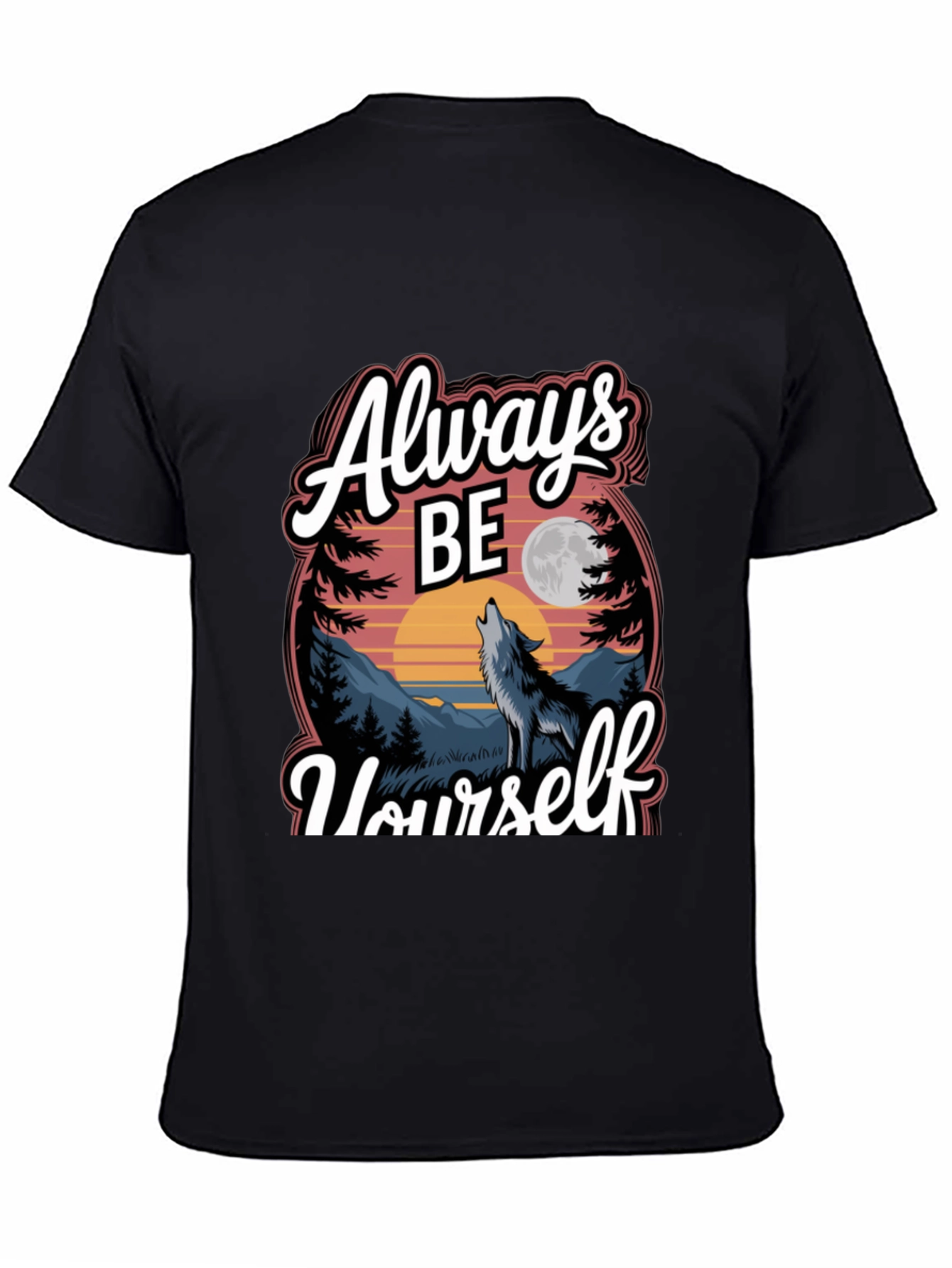 Black Always Be Yourself Wolf Graphic Tee view 4