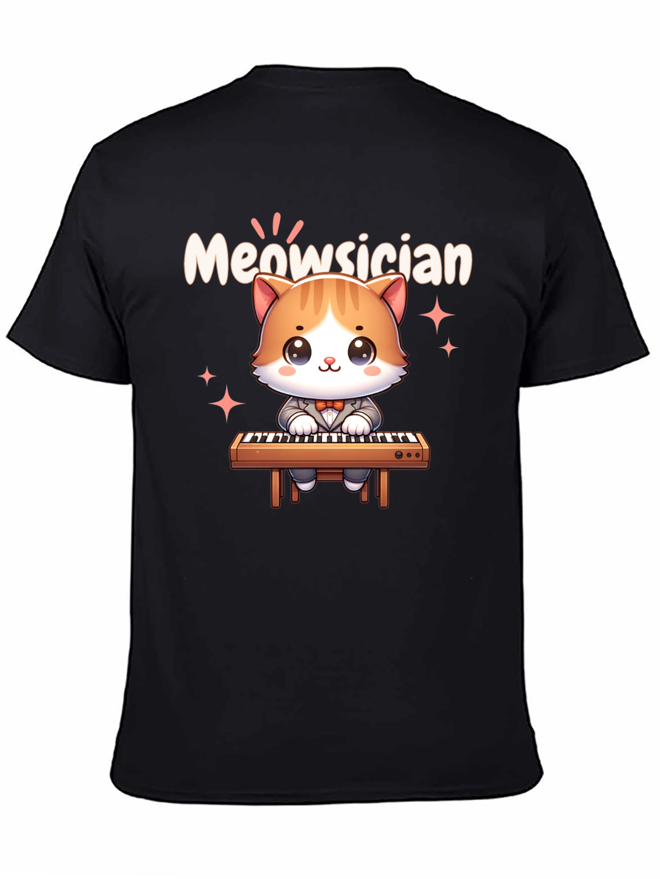 Black Meowsician Cat T-Shirt - Cute Musician Tee view 4