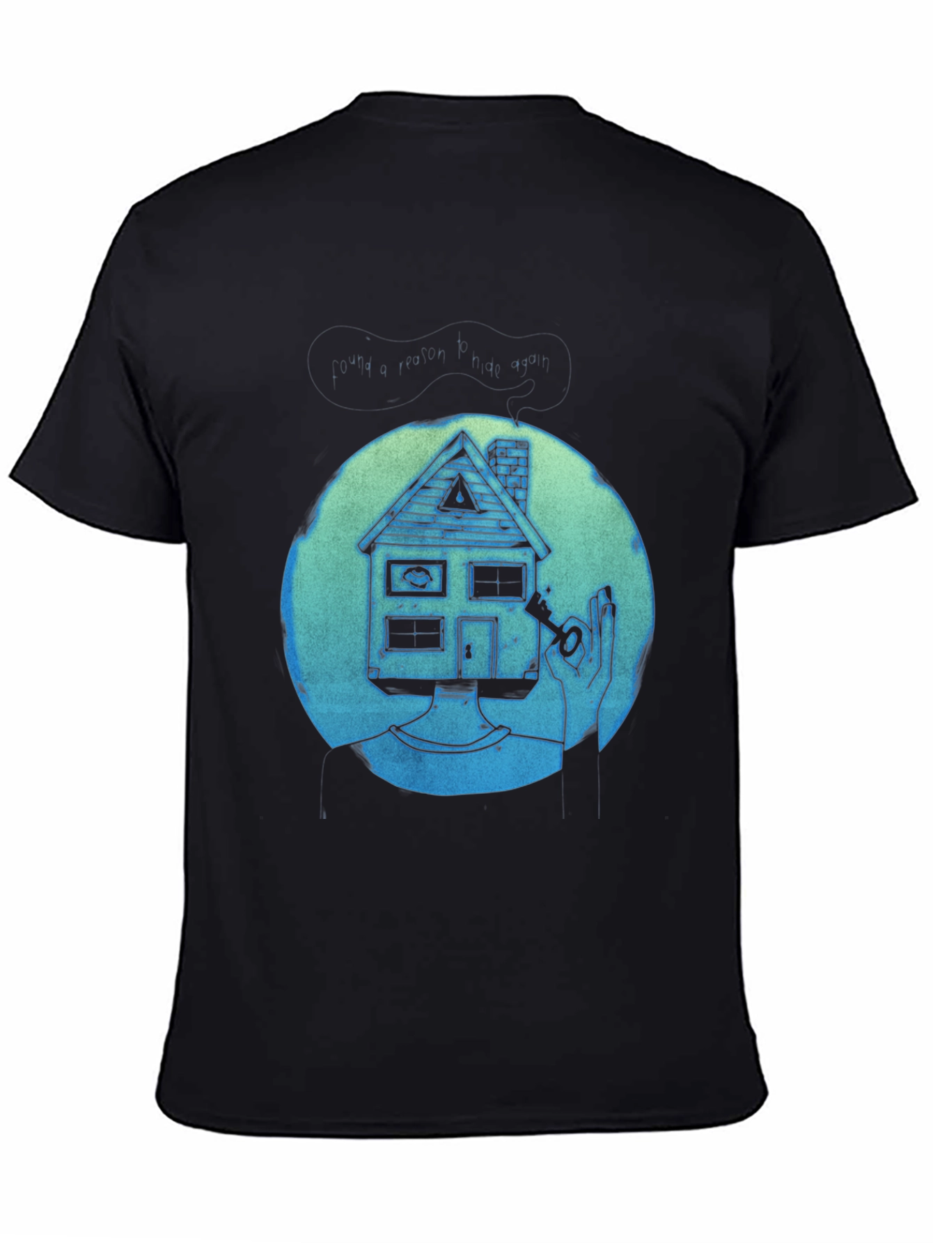 Black Surreal House Head T-Shirt view 4