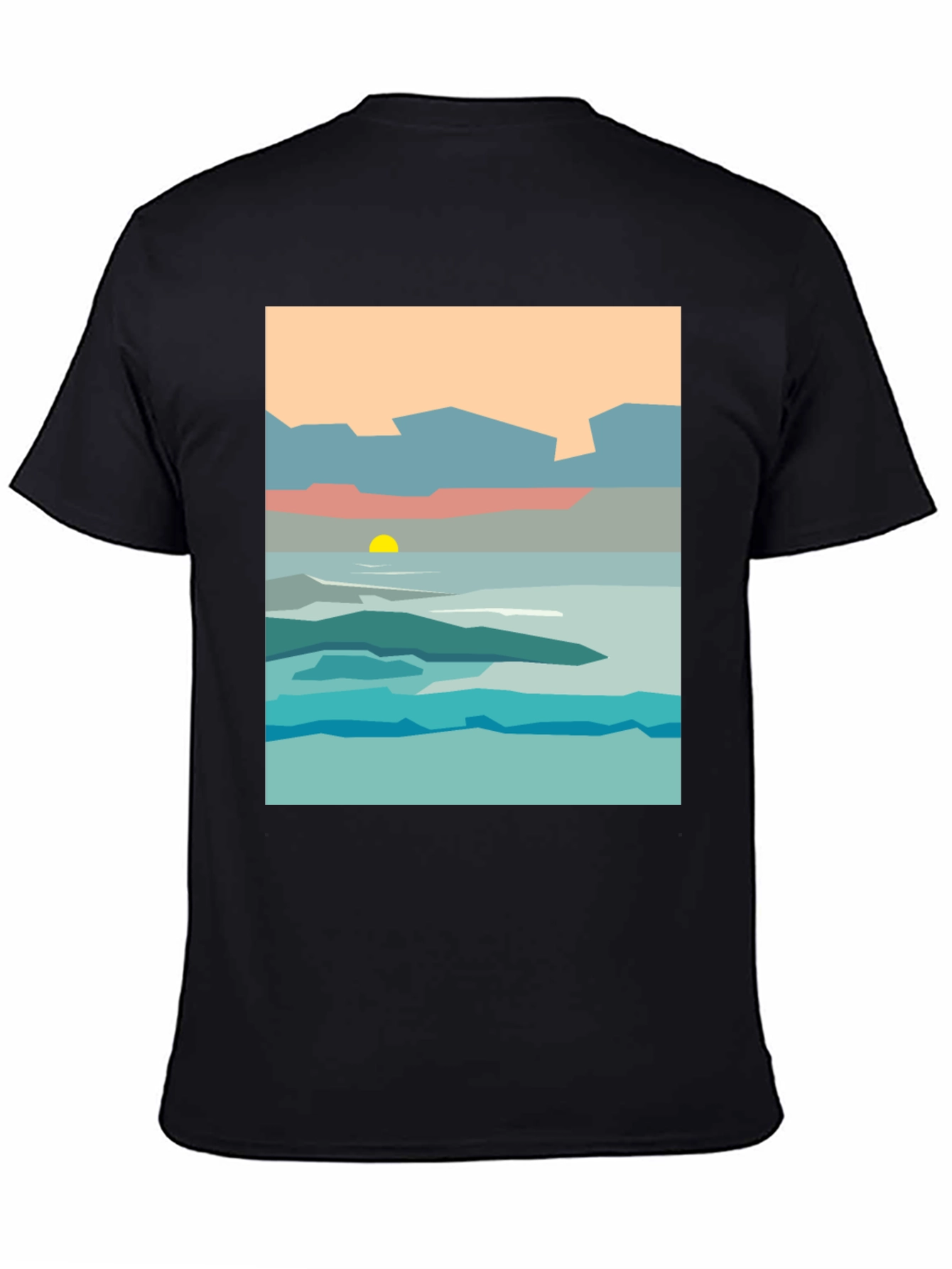 Black Abstract Landscape Graphic Tee - Black Cotton T-Shirt view 4