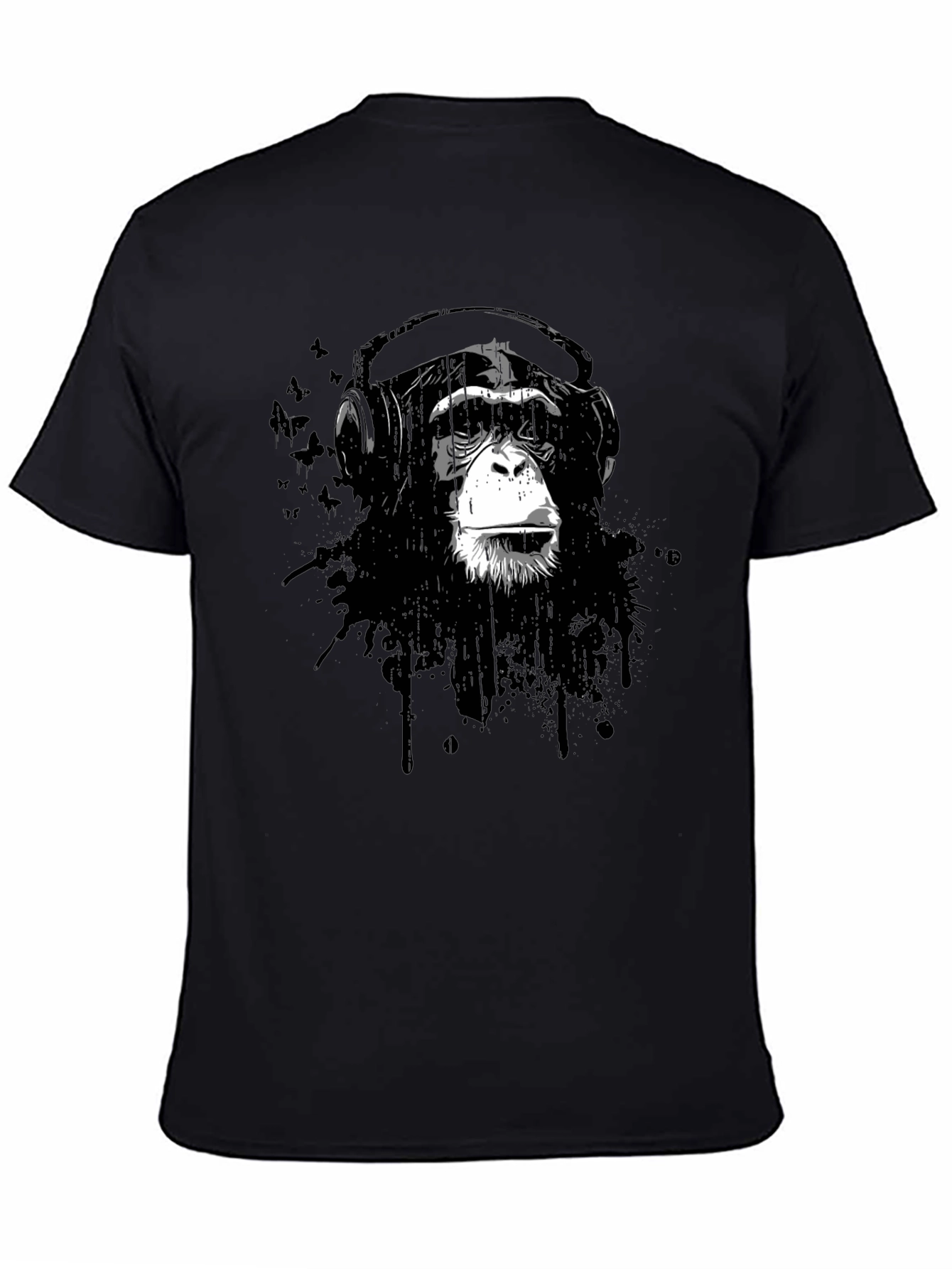 Black Cool Monkey Headphone Graphic T-Shirt view 4