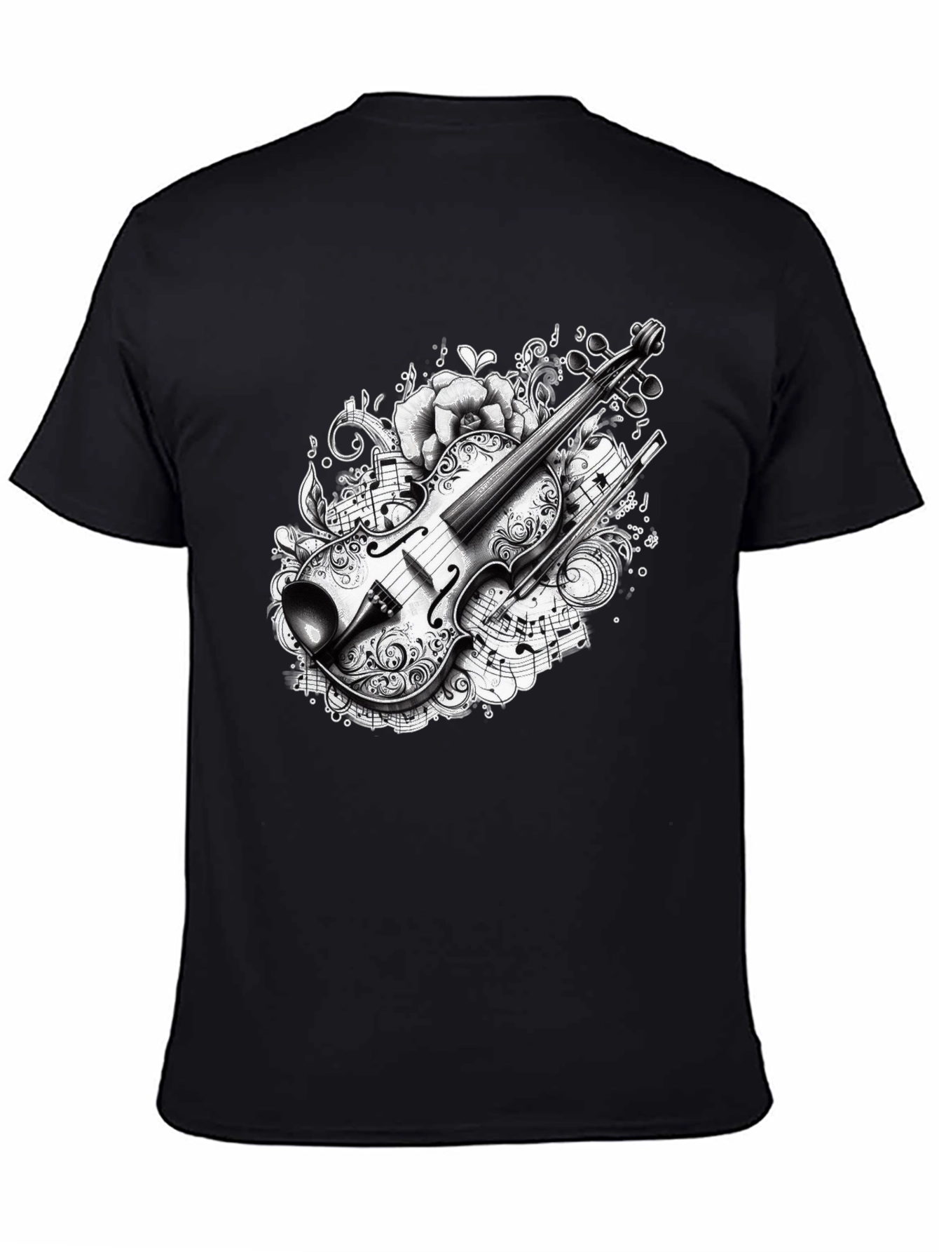Black Musical Violin Graphic Black T-Shirt view 4