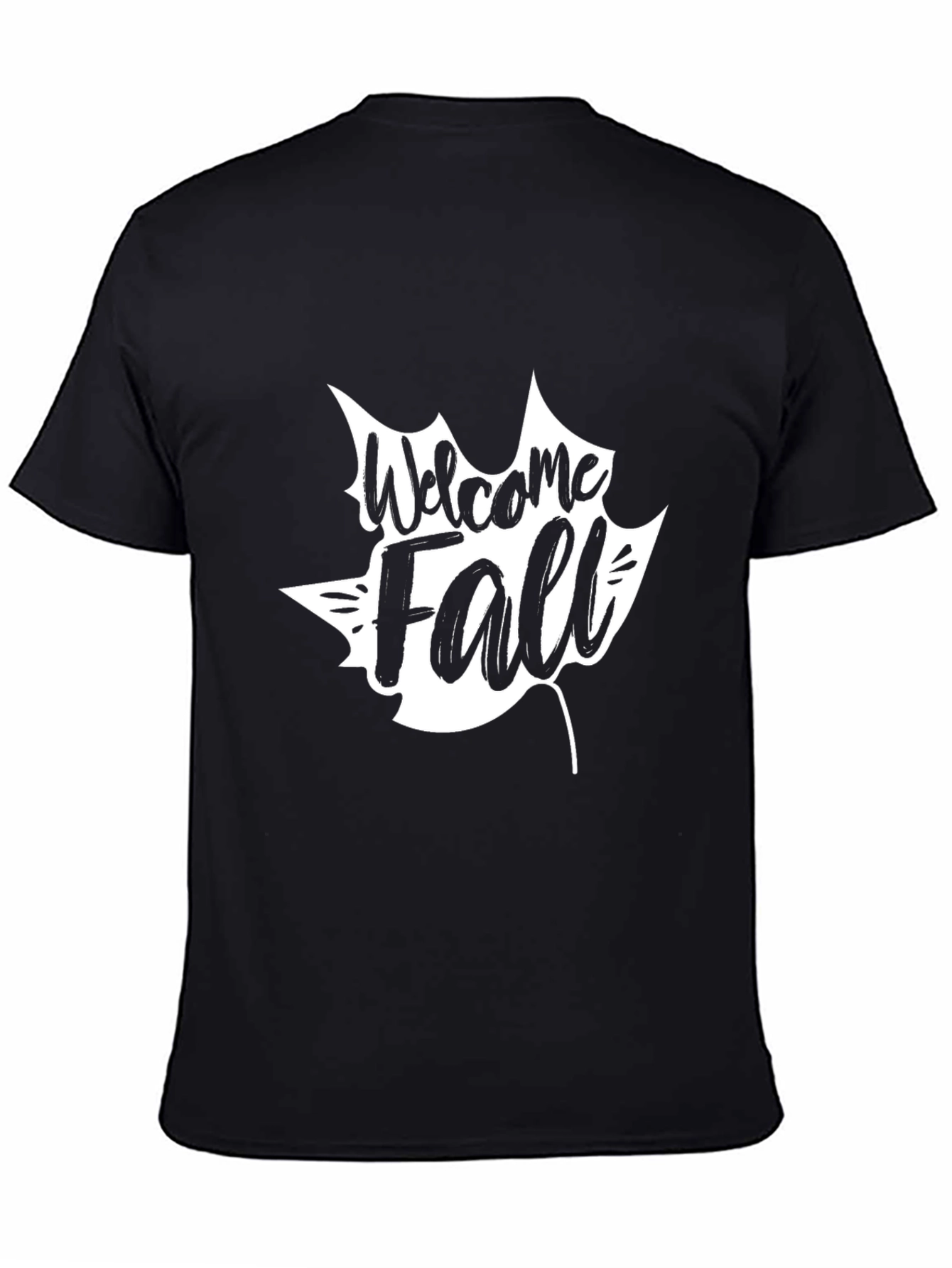 Black Welcome Fall Graphic Tee - Black Cotton Casual T-Shirt view 4