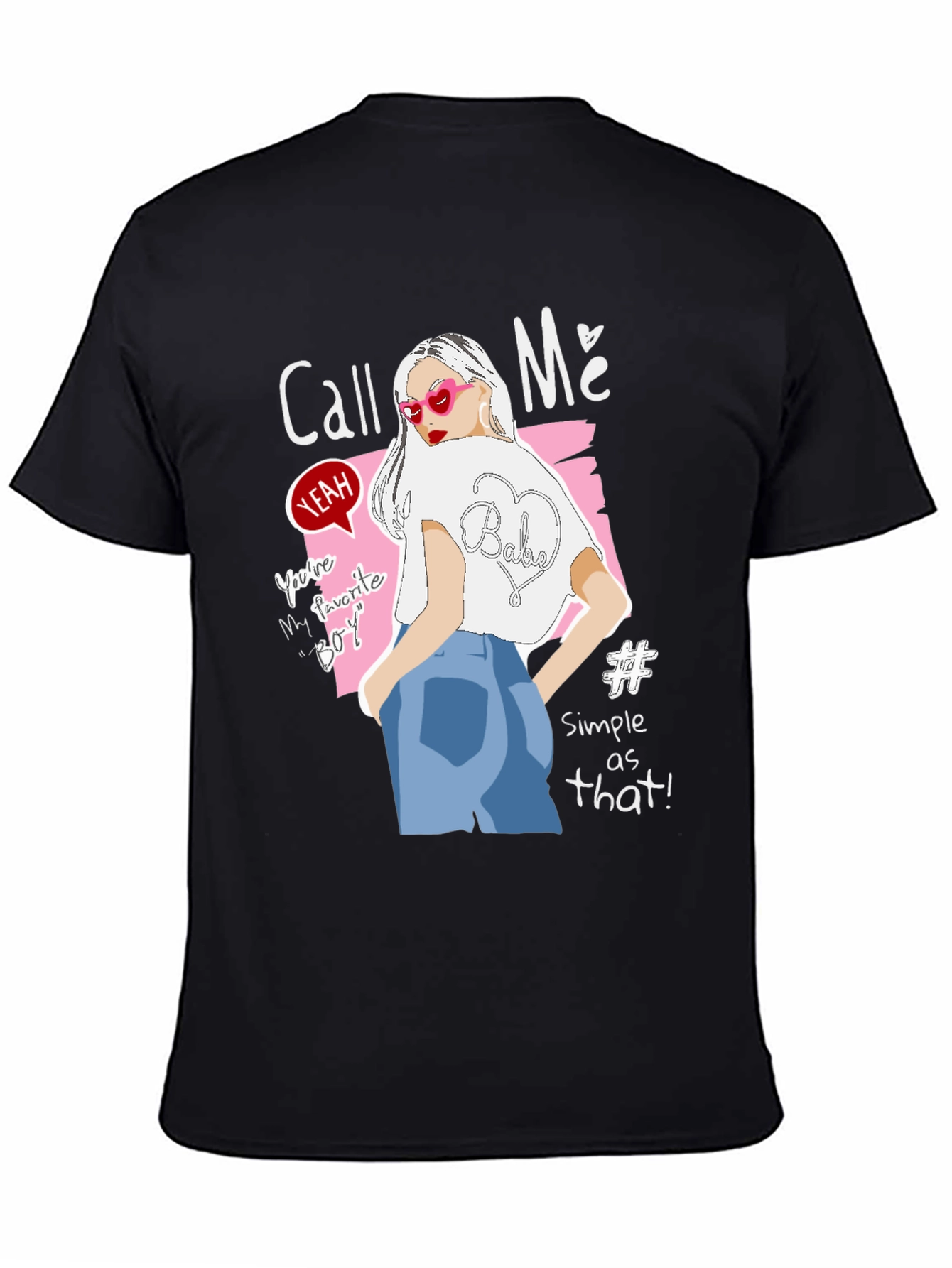 Black Call Me Graphic Tee - Trendy Woman Design, Black view 4