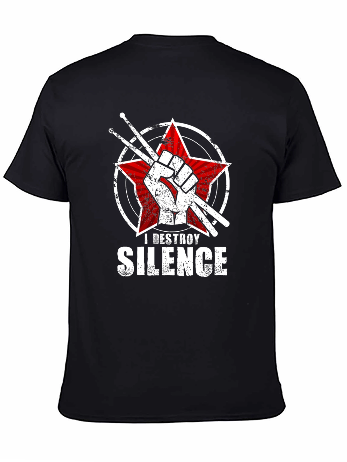 Black I Destroy Silence Drummer T-Shirt view 4