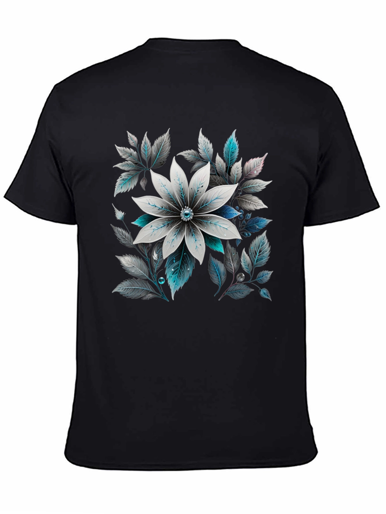 Black Floral Graphic Tee - Black Cotton Blend view 4