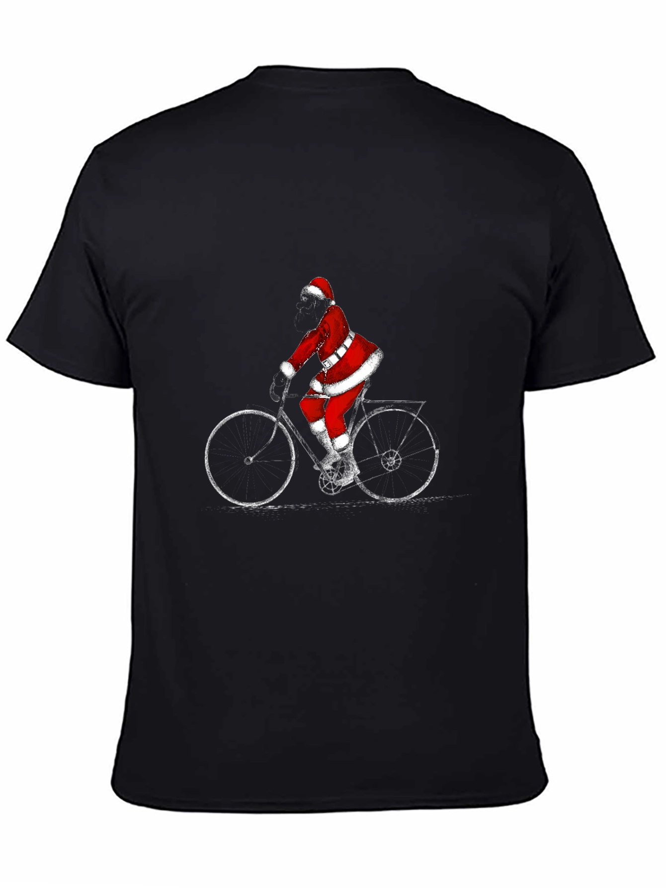 Black Santa Riding Bike Black T-Shirt view 4