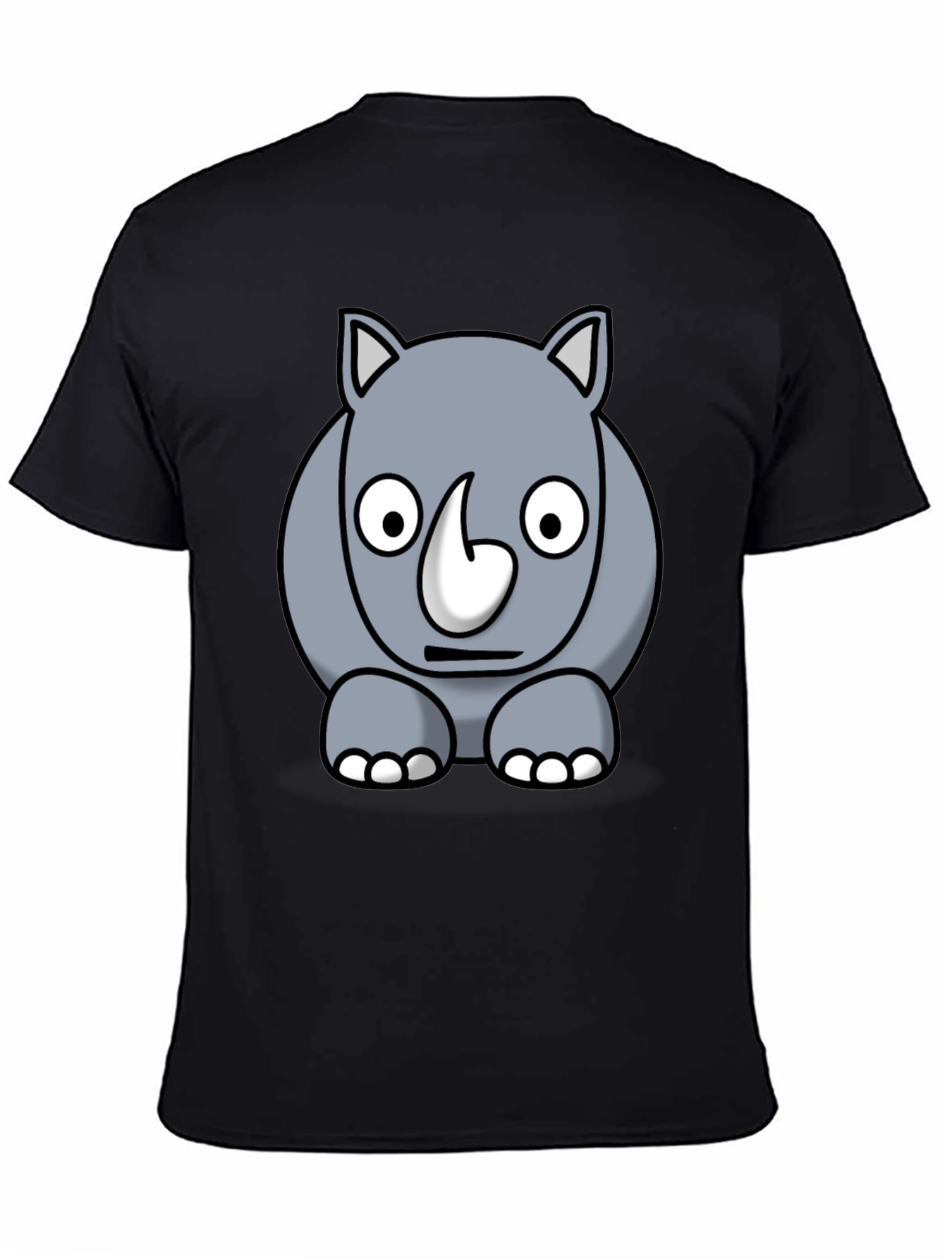Black Cartoon Rhino Graphic Tee - Black Cotton T-Shirt view 4