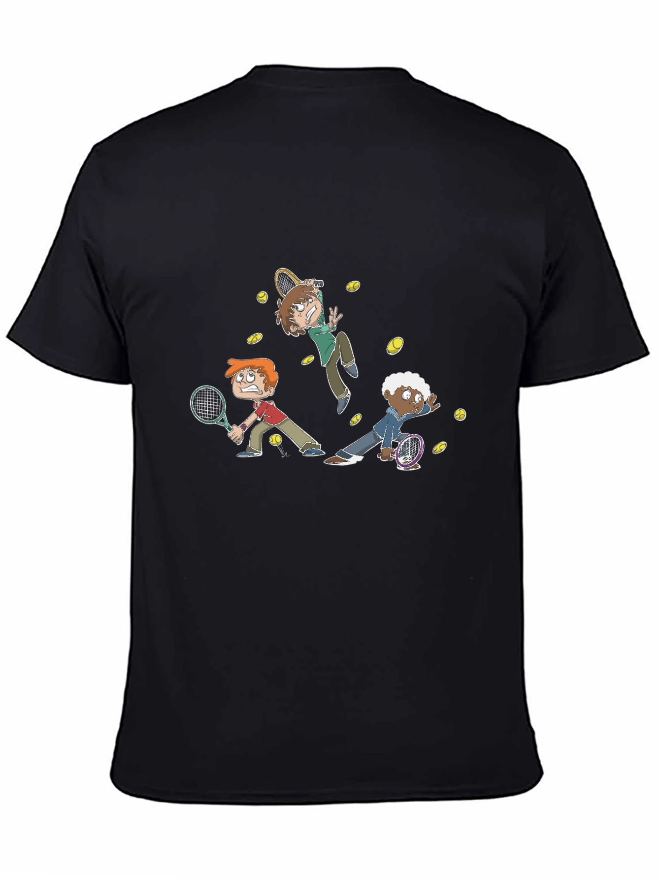 Black Tennis Cartoon Graphic Black T-Shirt view 4