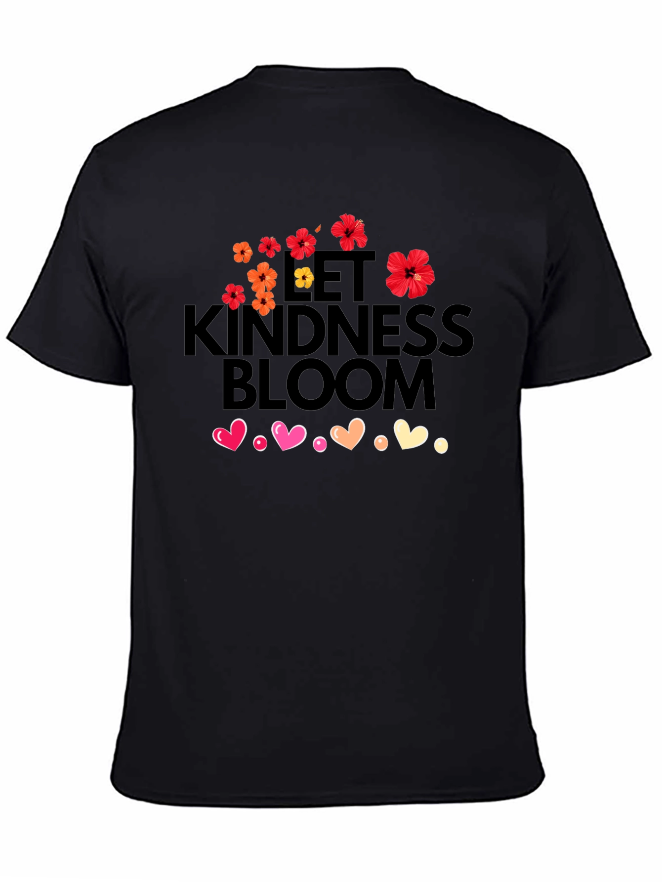 Black Let Kindness Bloom T-Shirt - Floral Heart Design view 4