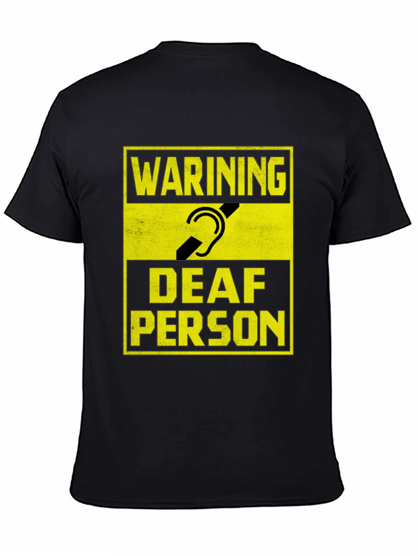 Black Warning Deaf Person Graphic T-Shirt view 4