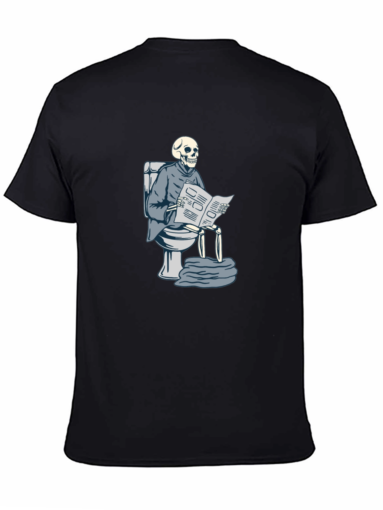 Black Skeleton on Toilet Reading T-Shirt view 4