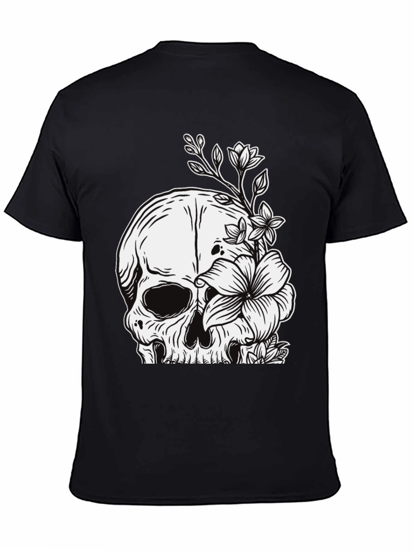 Black Skull & Flowers Graphic Tee - Black view 4