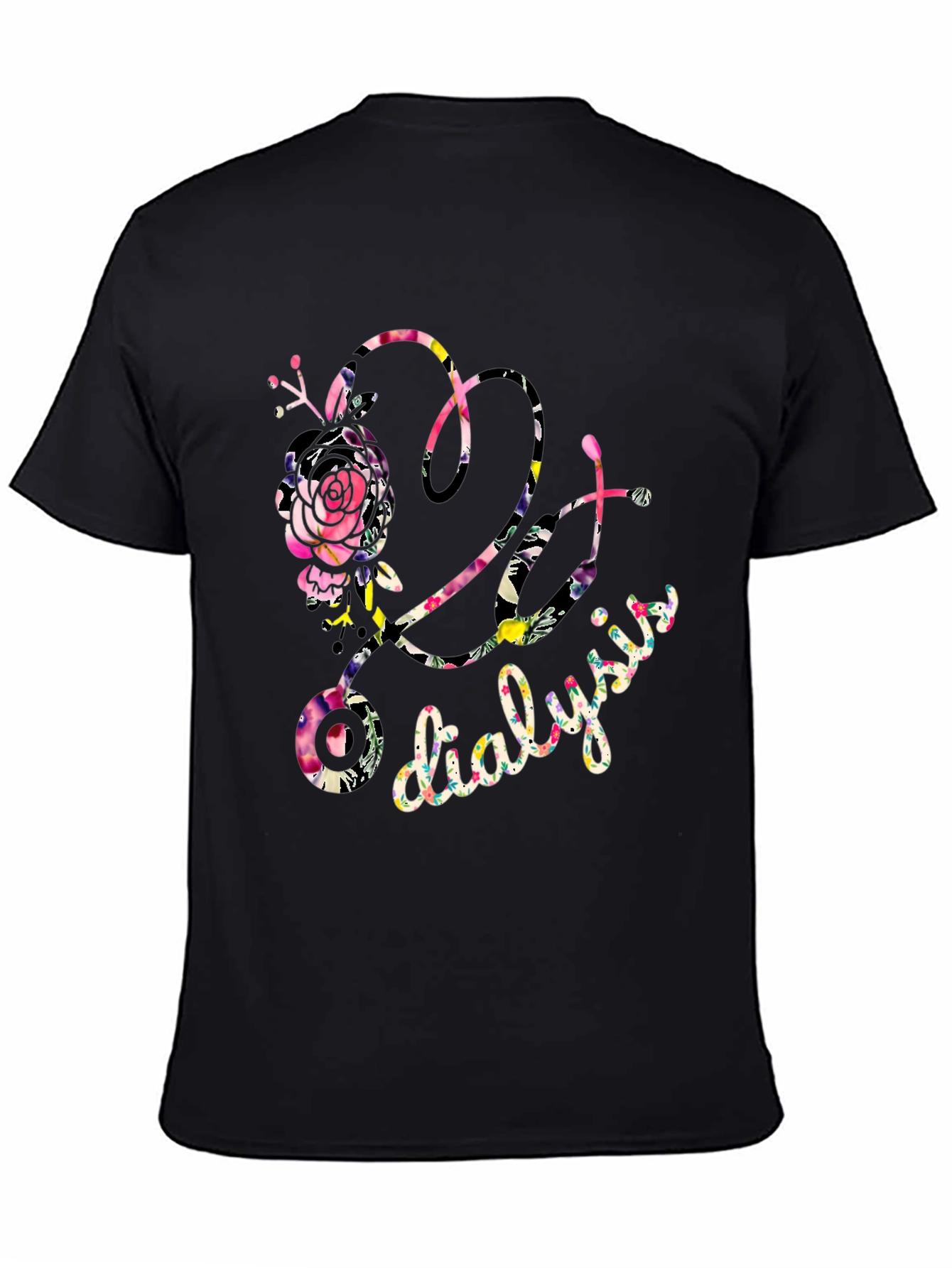 Black Floral Dialysis T-Shirt - Nurse/Patient Gift view 4