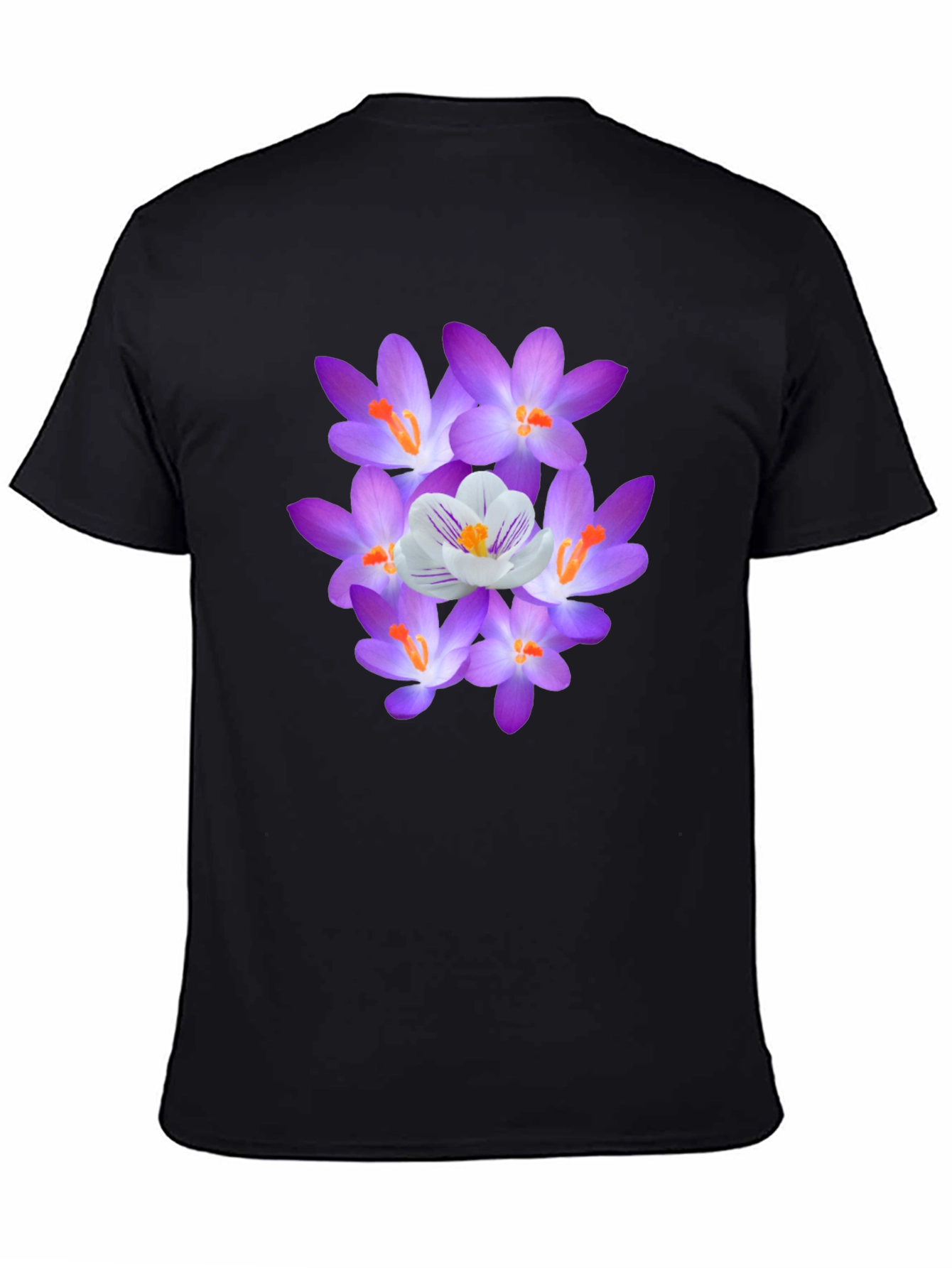 Black Floral Graphic Tee - Crocus Design, Soft Cotton Blend view 4