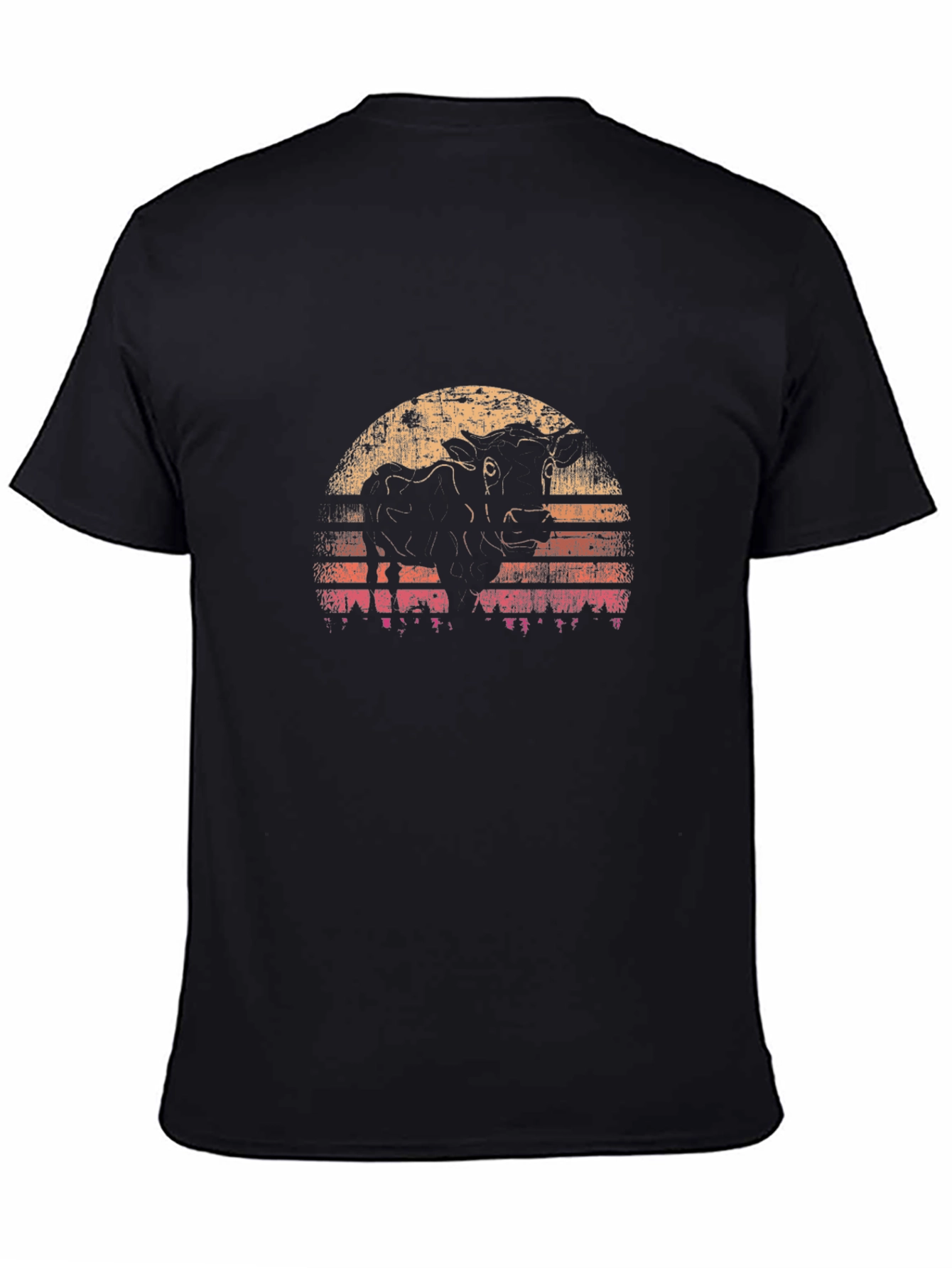 Black Vintage Cow Sunset T-Shirt view 4
