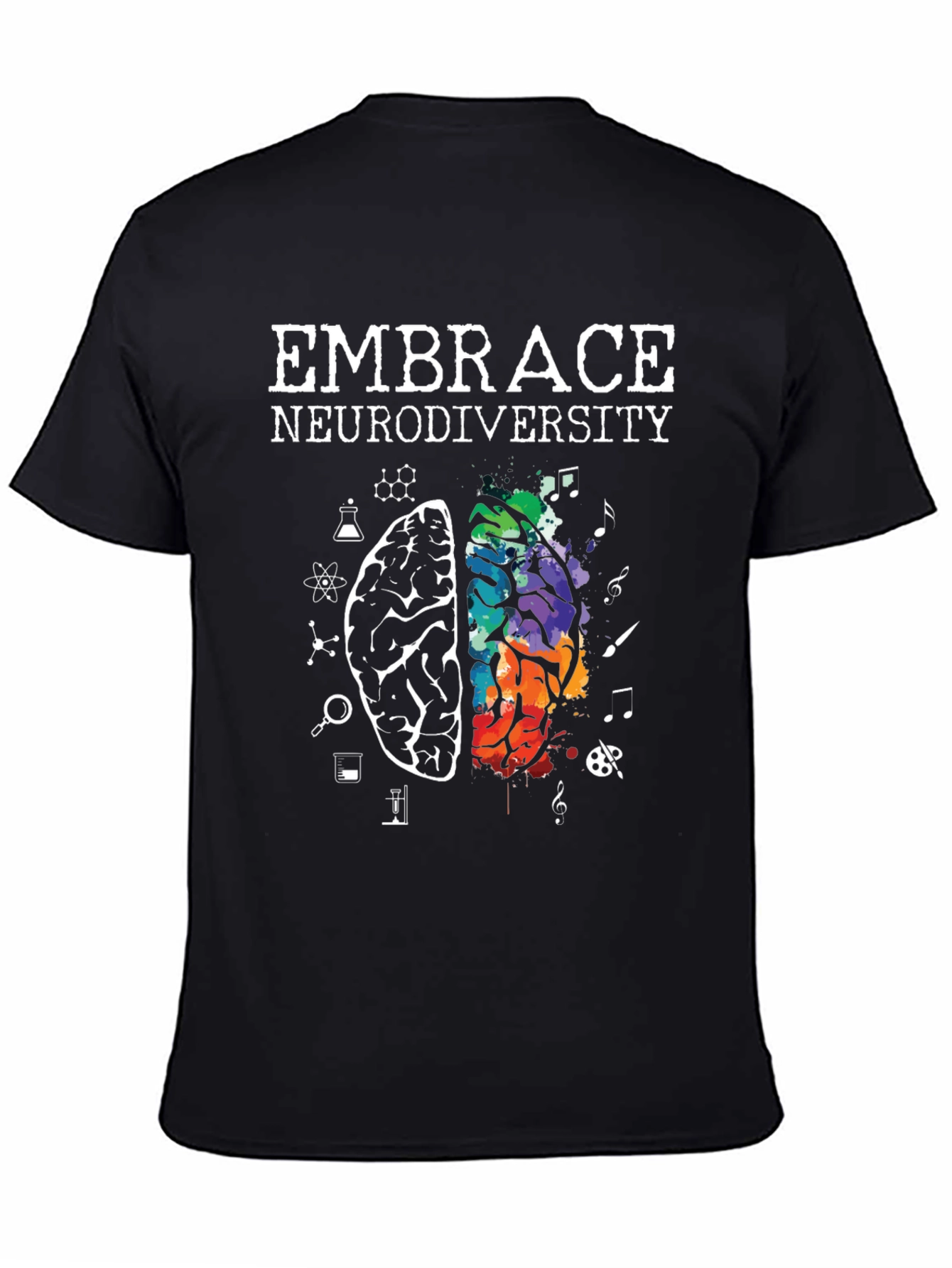 Black Embrace Neurodiversity Tee - Brain Graphic T-Shirt view 4