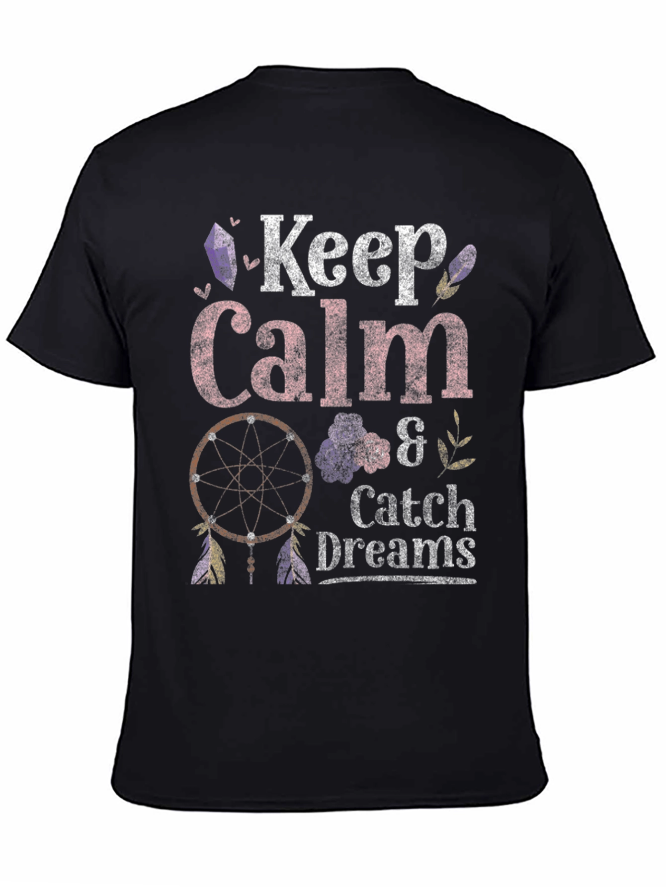 Keep Calm & Catch Dreams Graphic T-Shirt - Black - 4