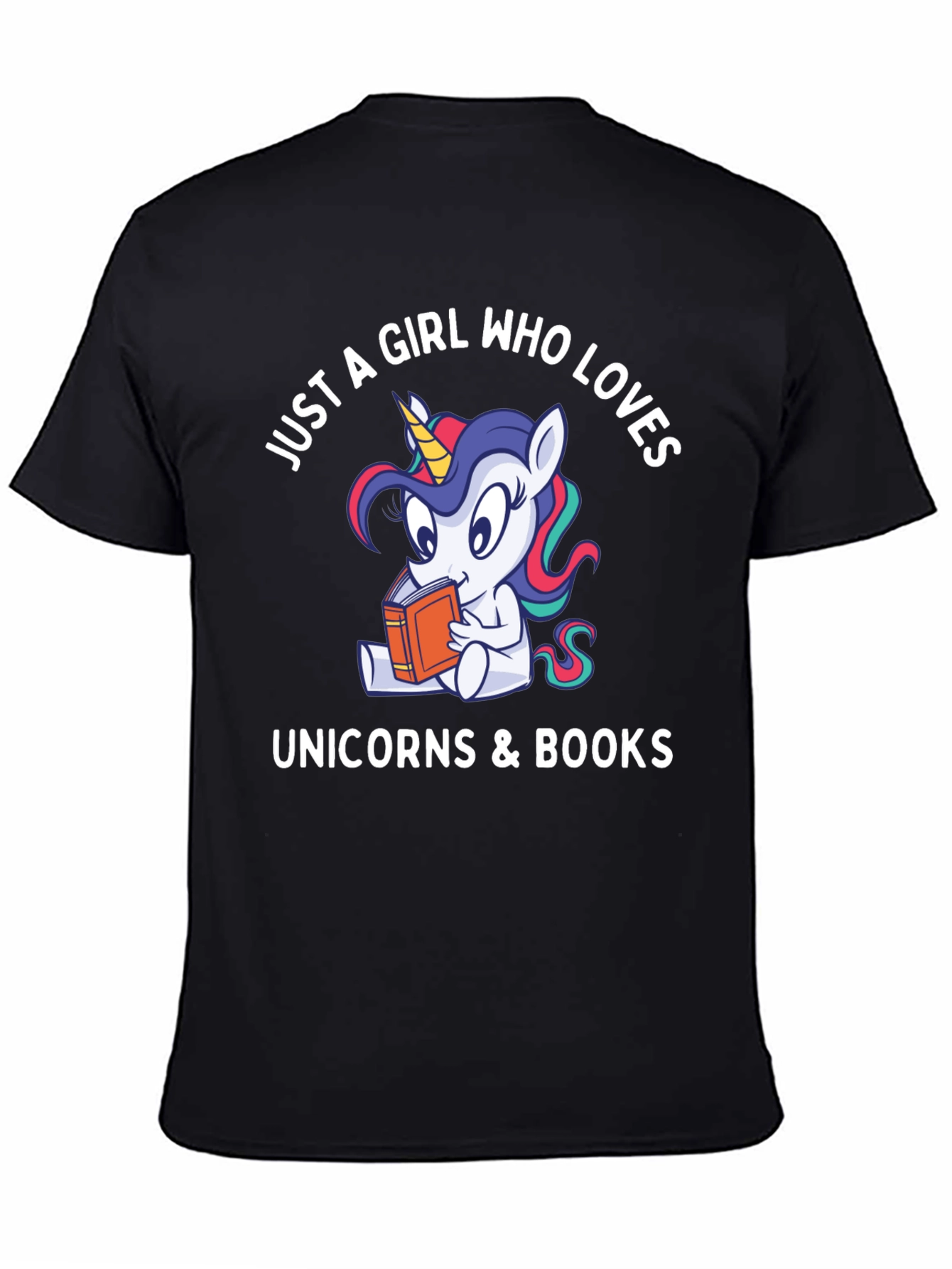 Black Just A Girl Who Loves Unicorns & Books Graphic Tee view 4