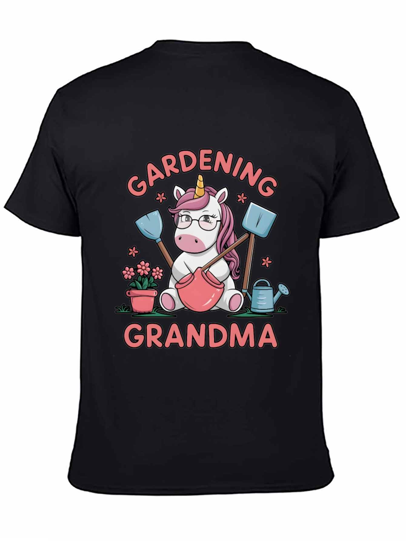 Black Gardening Grandma Unicorn T-Shirt view 4