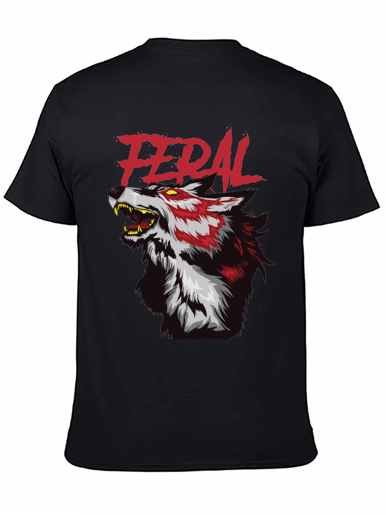 Black Feral Wolf Graphic Tee - Black Cotton T-Shirt view 4