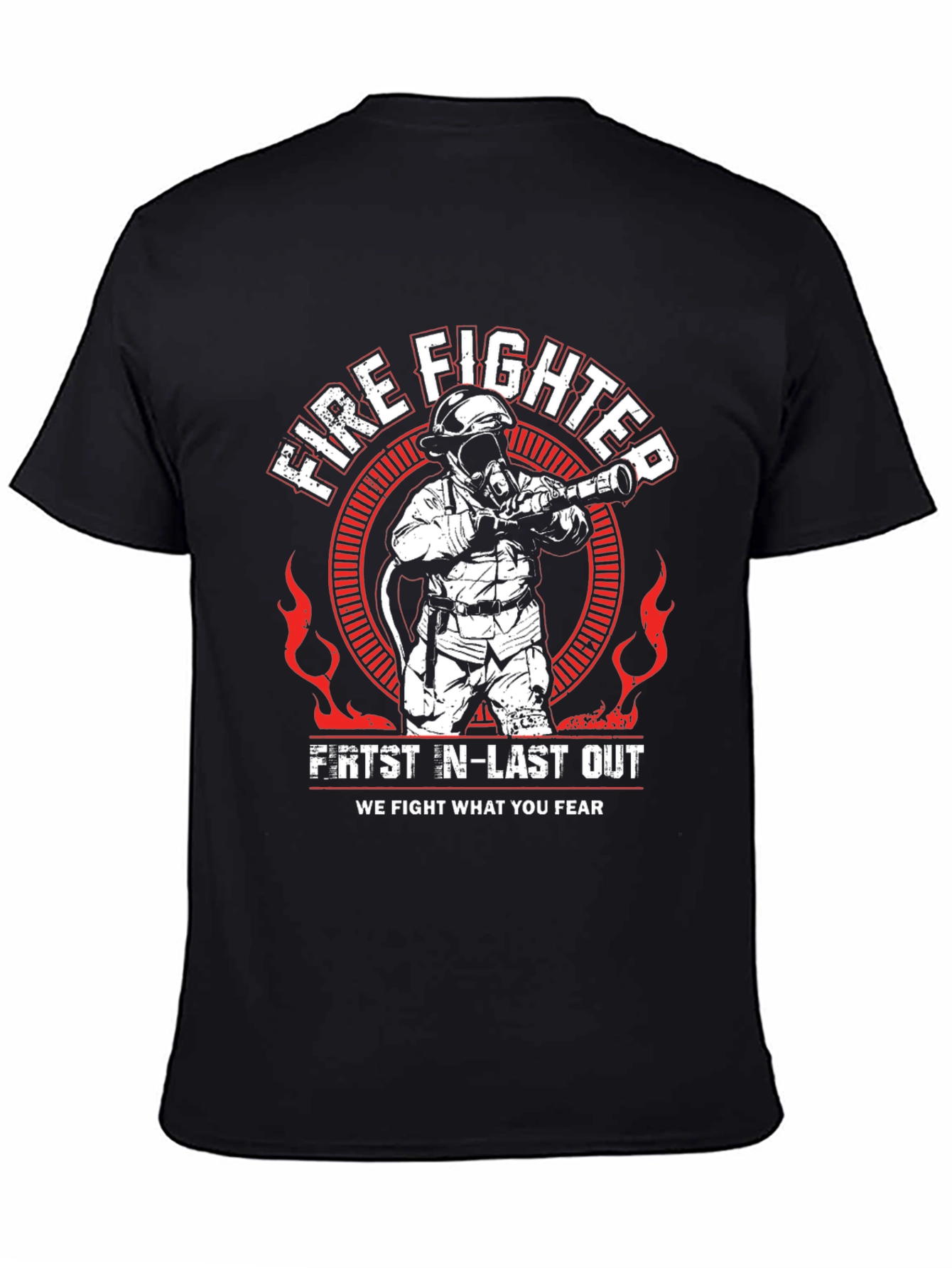 Black Firefighter T-Shirt - First In, Last Out view 4