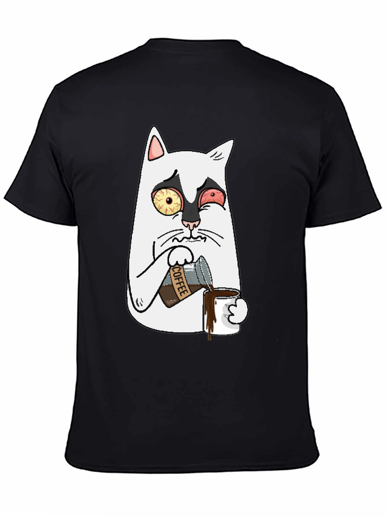 Black Funny Cat Coffee T-Shirt view 4