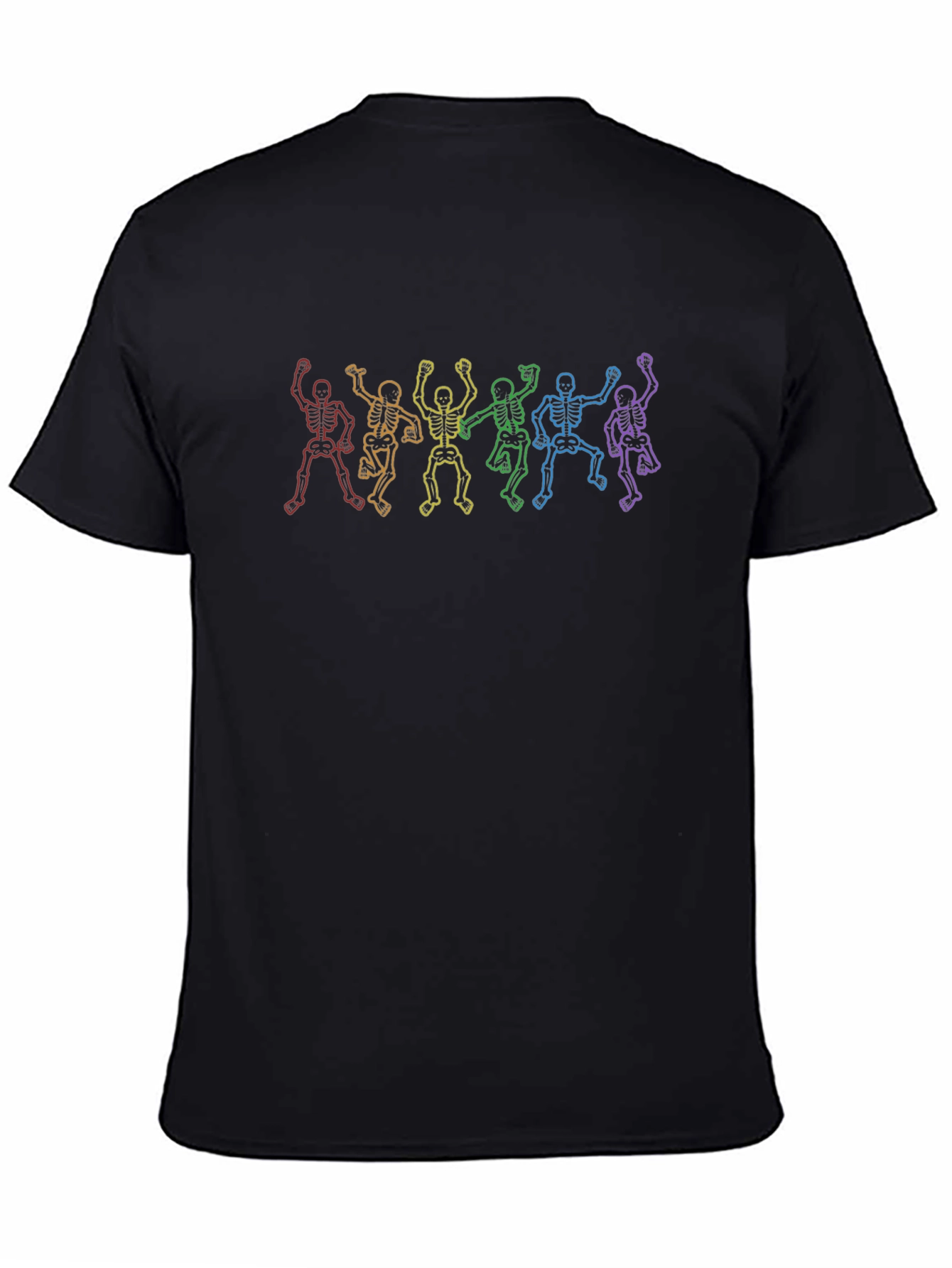 Black Rainbow Skeleton Dance Graphic Tee - Black Cotton Shirt view 4