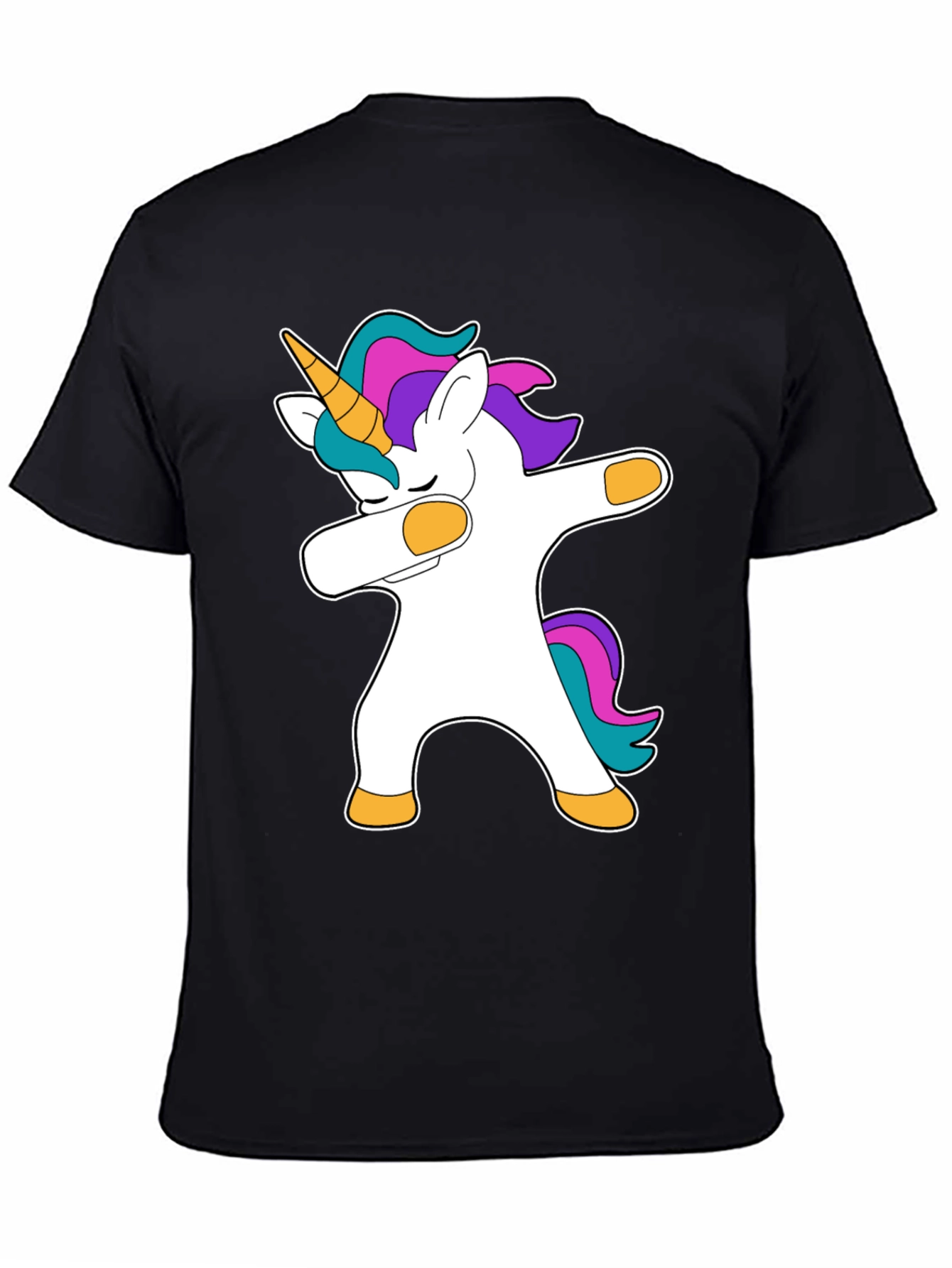 Black Dabbing Unicorn Graphic T-Shirt - Black Cotton Tee view 4