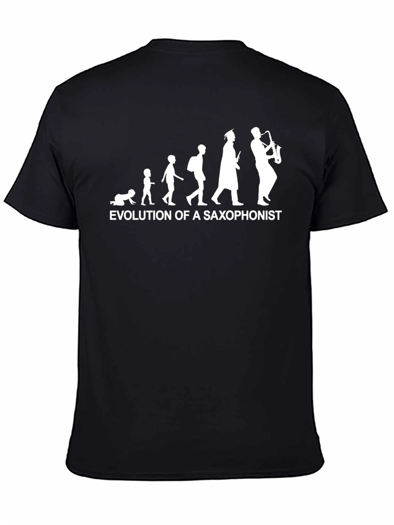 Black Evolution of Saxophonist Black Cotton T-Shirt view 4