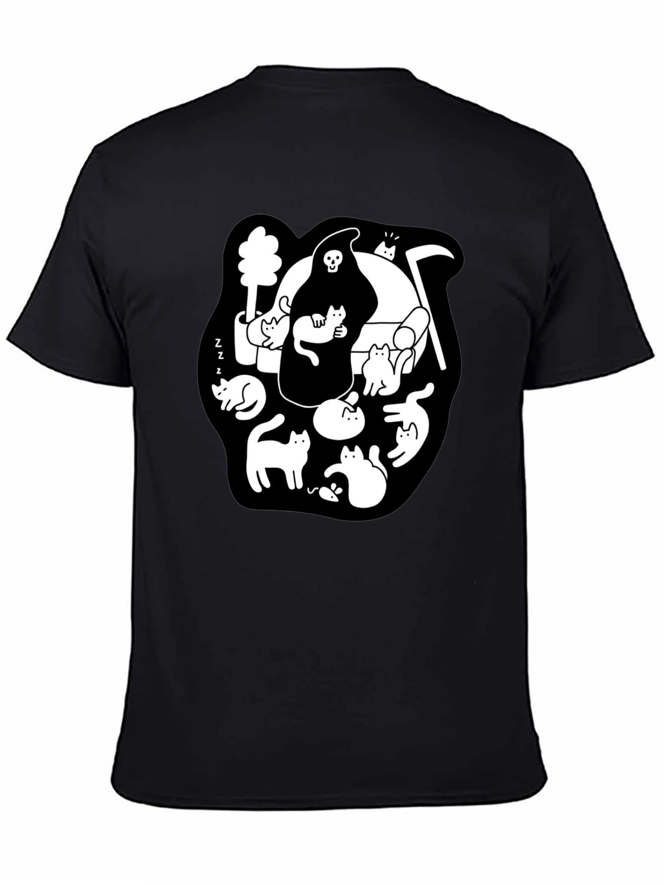 Black Grim Reaper & Cats Graphic Black T-Shirt view 4