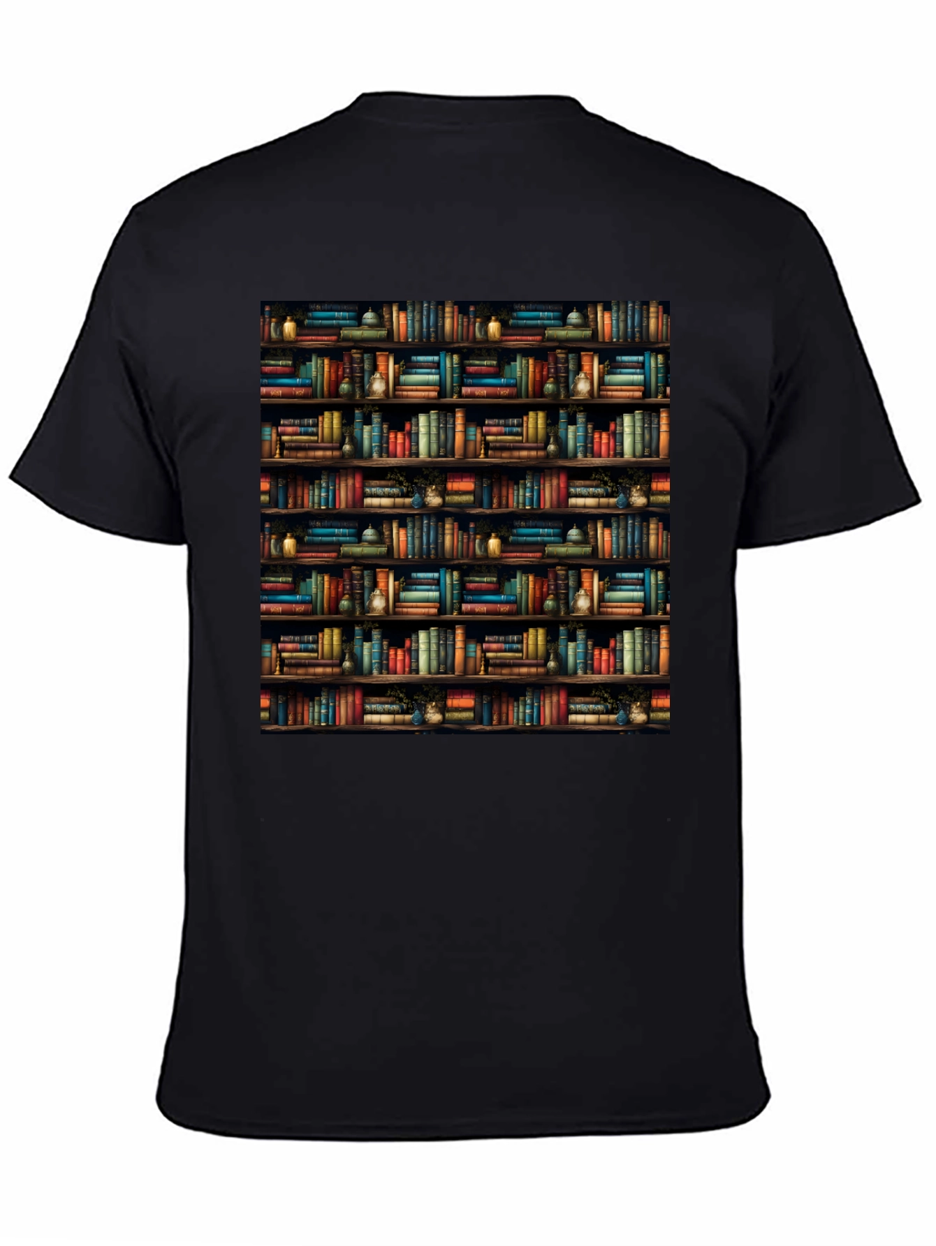 Black Bookcase Print Black T-Shirt view 4