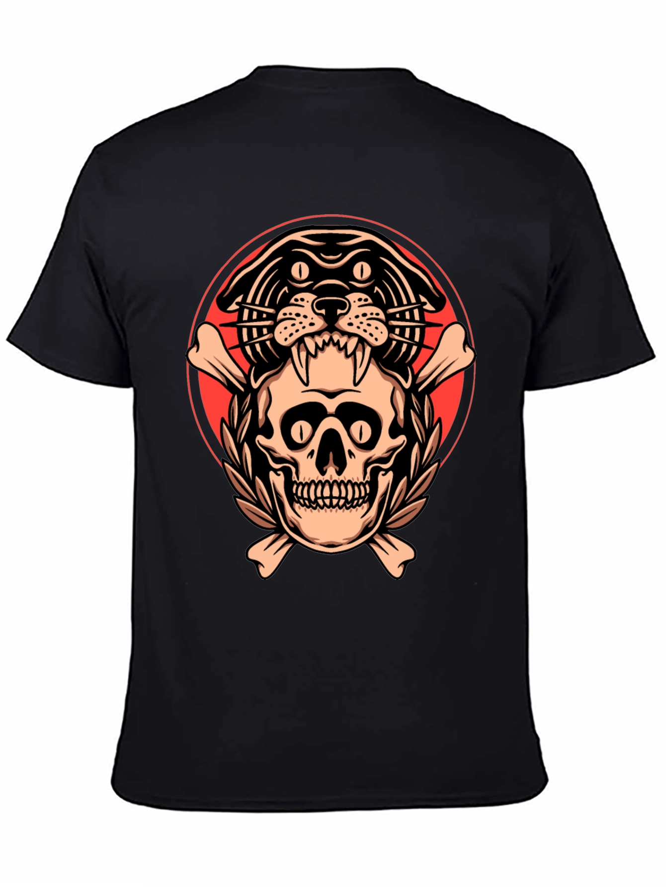 Black Skull & Panther Graphic Tee - Men's Black T-Shirt view 4